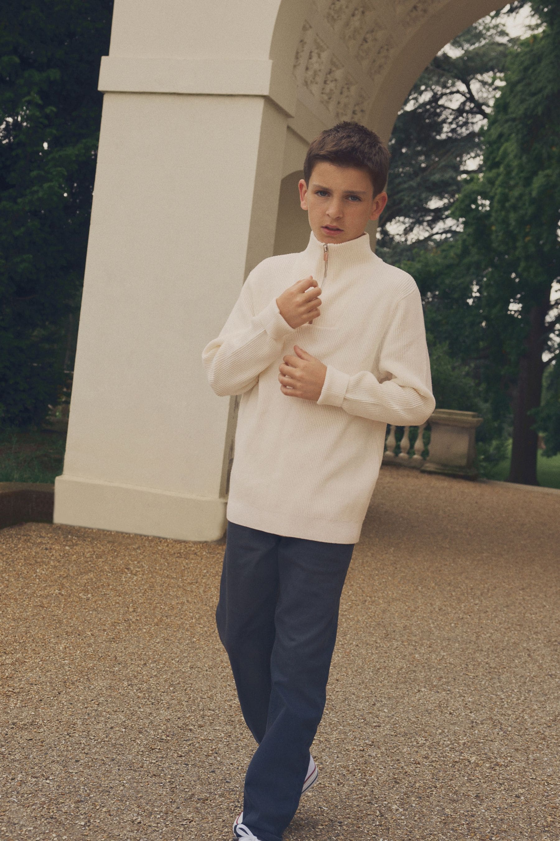 Ecru/Cream Knitted Quarter Zip Jumper (3-16yrs)