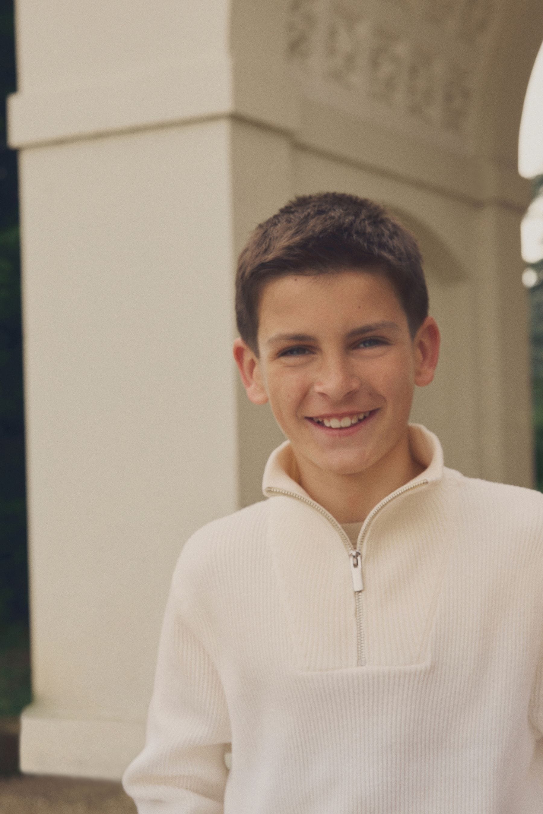 Ecru/Cream Knitted Quarter Zip Jumper (3-16yrs)