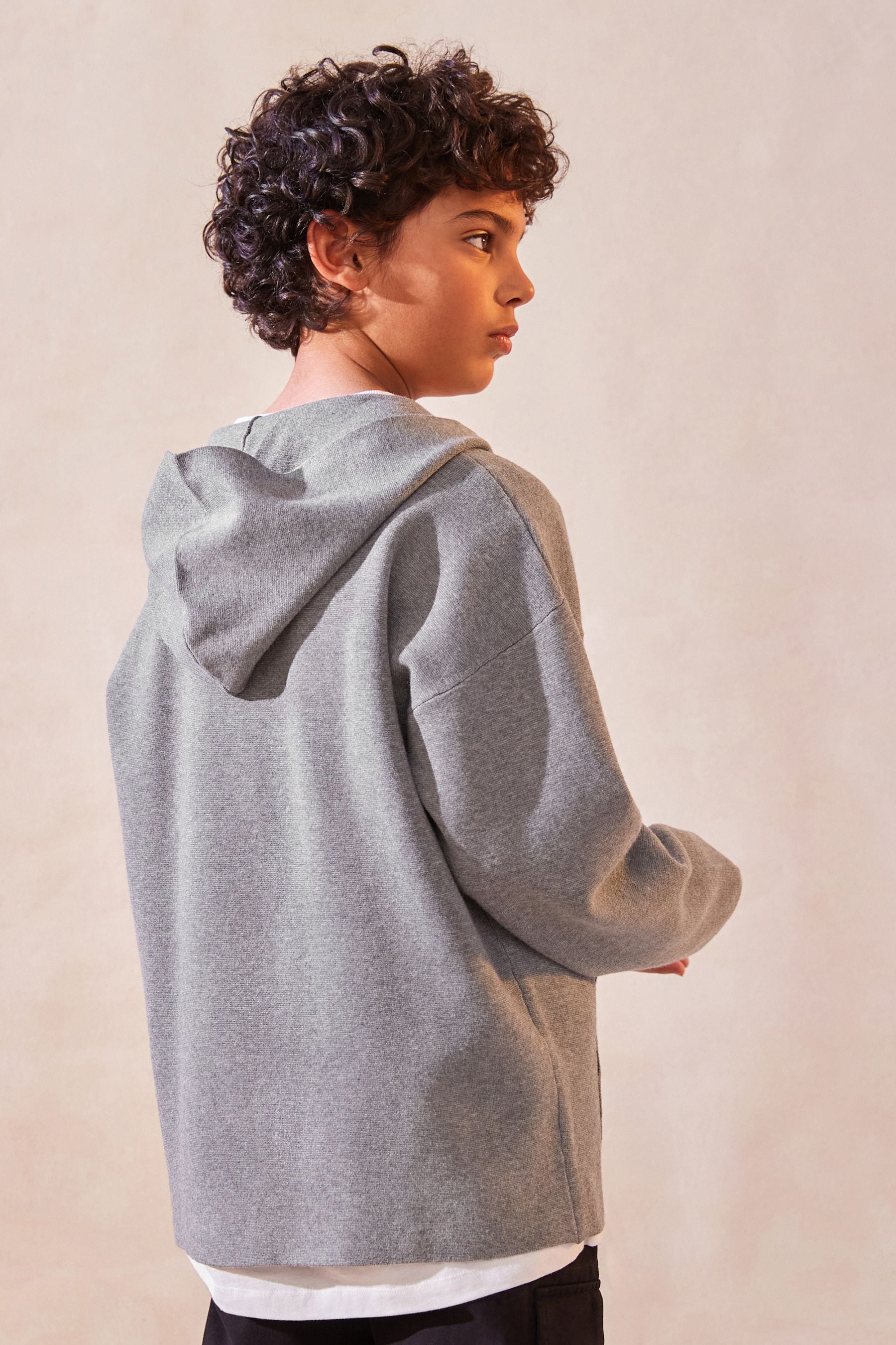 Grey Zip Neck Knitted Hoodie (3-16yrs)