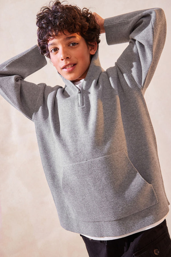 Grey Quarter Zip Knitted Hoodie (3-16yrs)