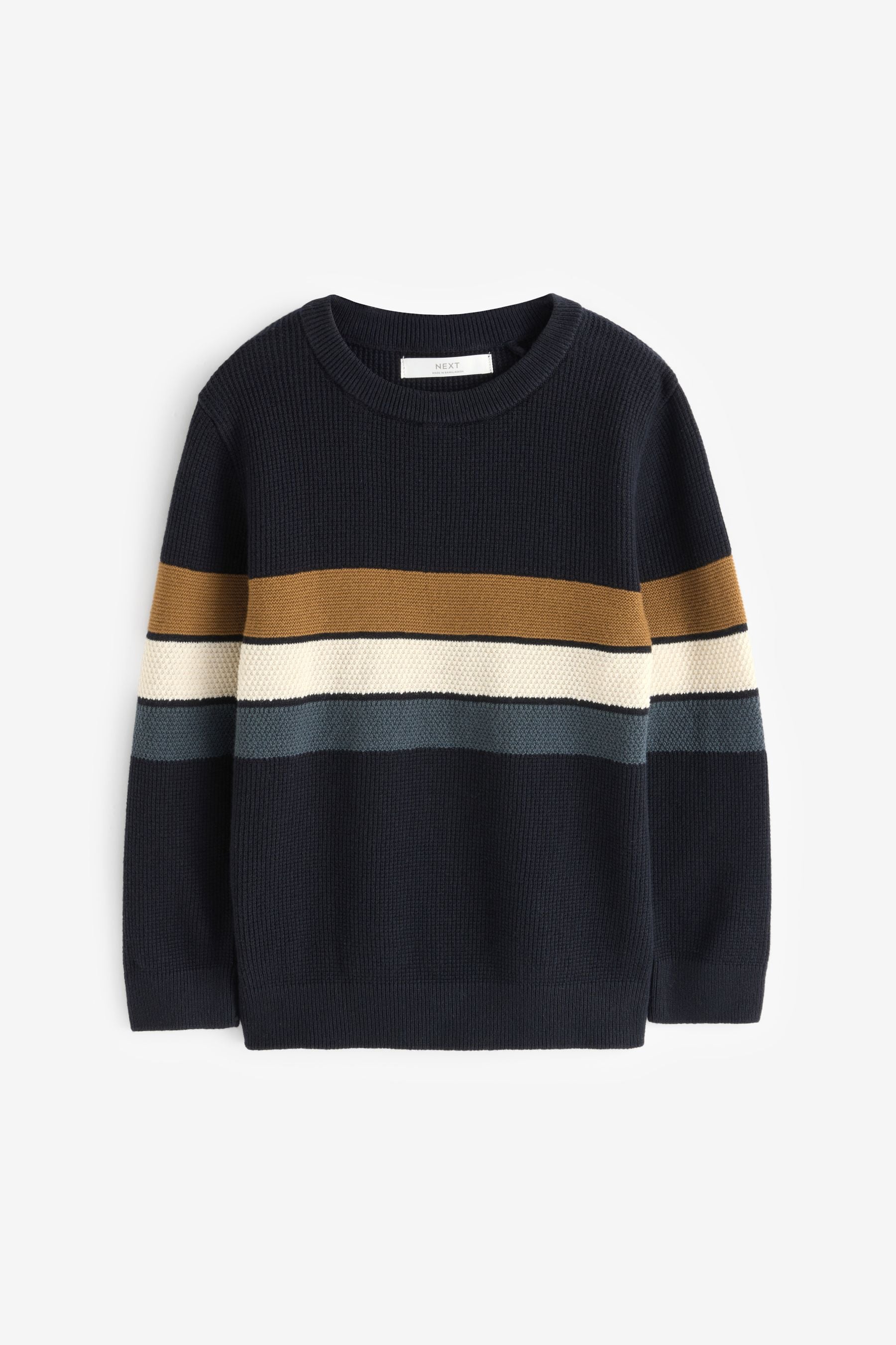 Neutral/Navy Stripe Long Sleeve Crew Neck Jumper (3-16yrs)