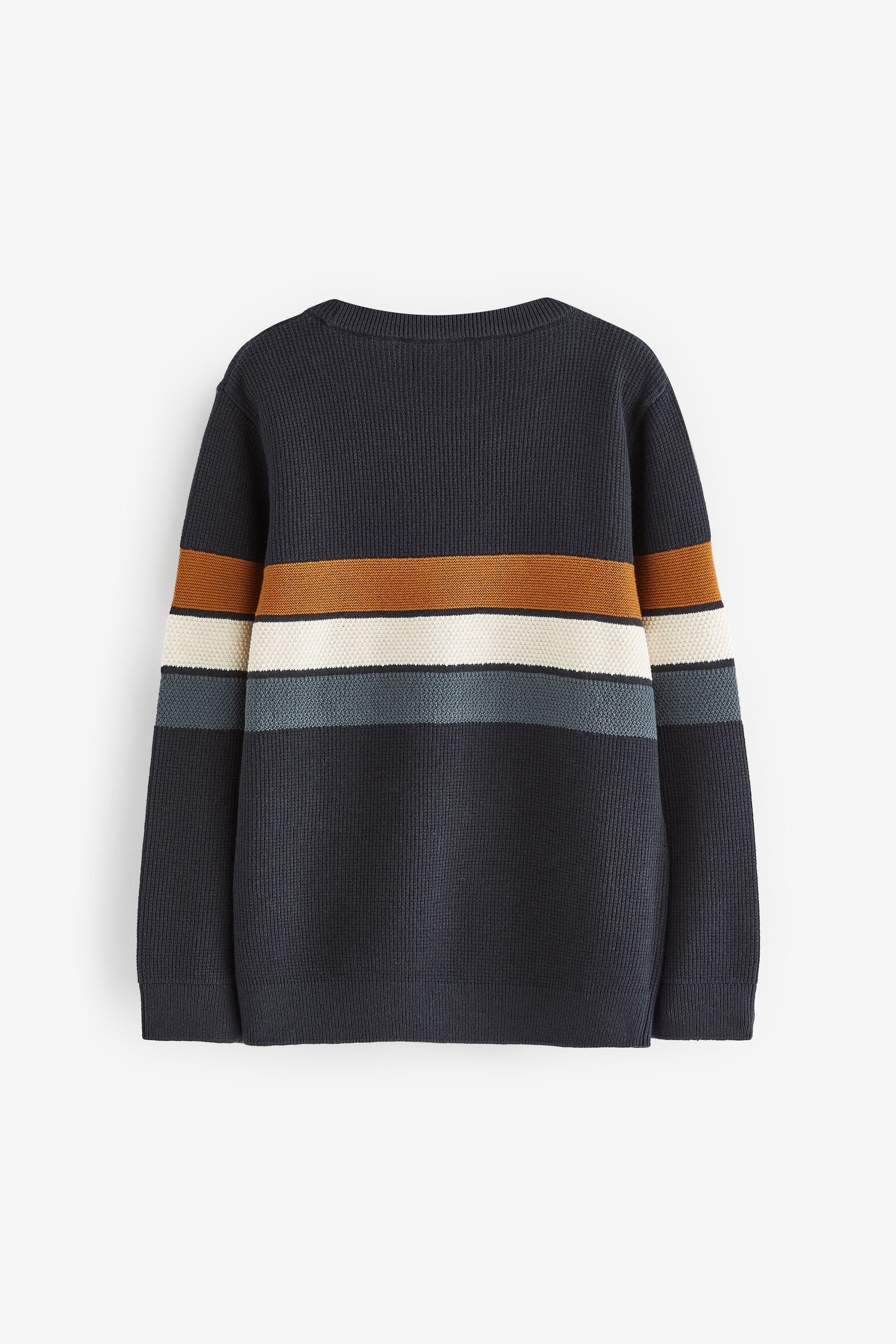 Neutral/Navy Stripe Long Sleeve 100% Cotton Crew Neck Jumper (3-16yrs)