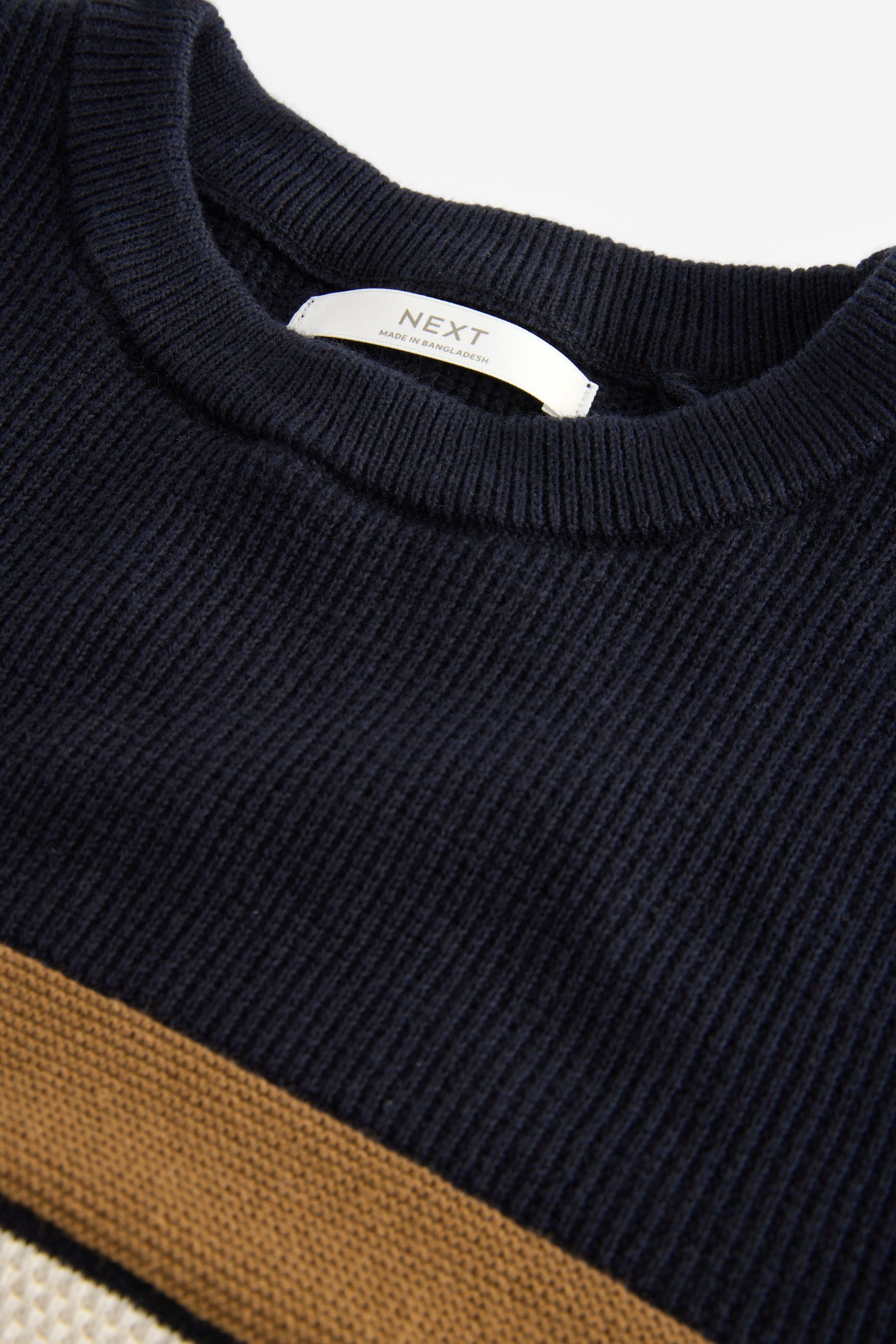 Neutral/Navy Stripe Long Sleeve Crew Neck Jumper (3-16yrs)