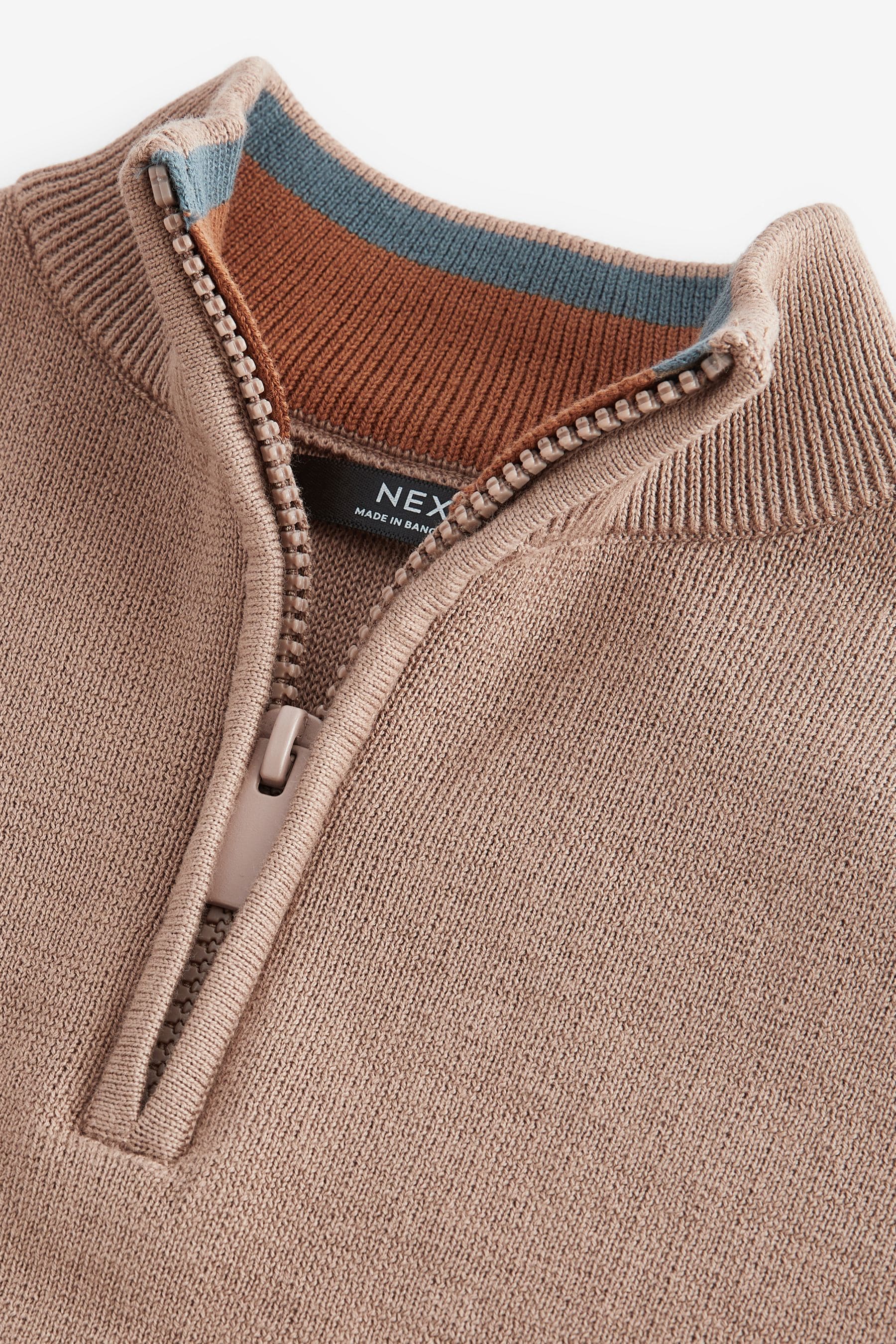 Tan Brown Zip Neck 100% Cotton Jumper (3-16yrs)