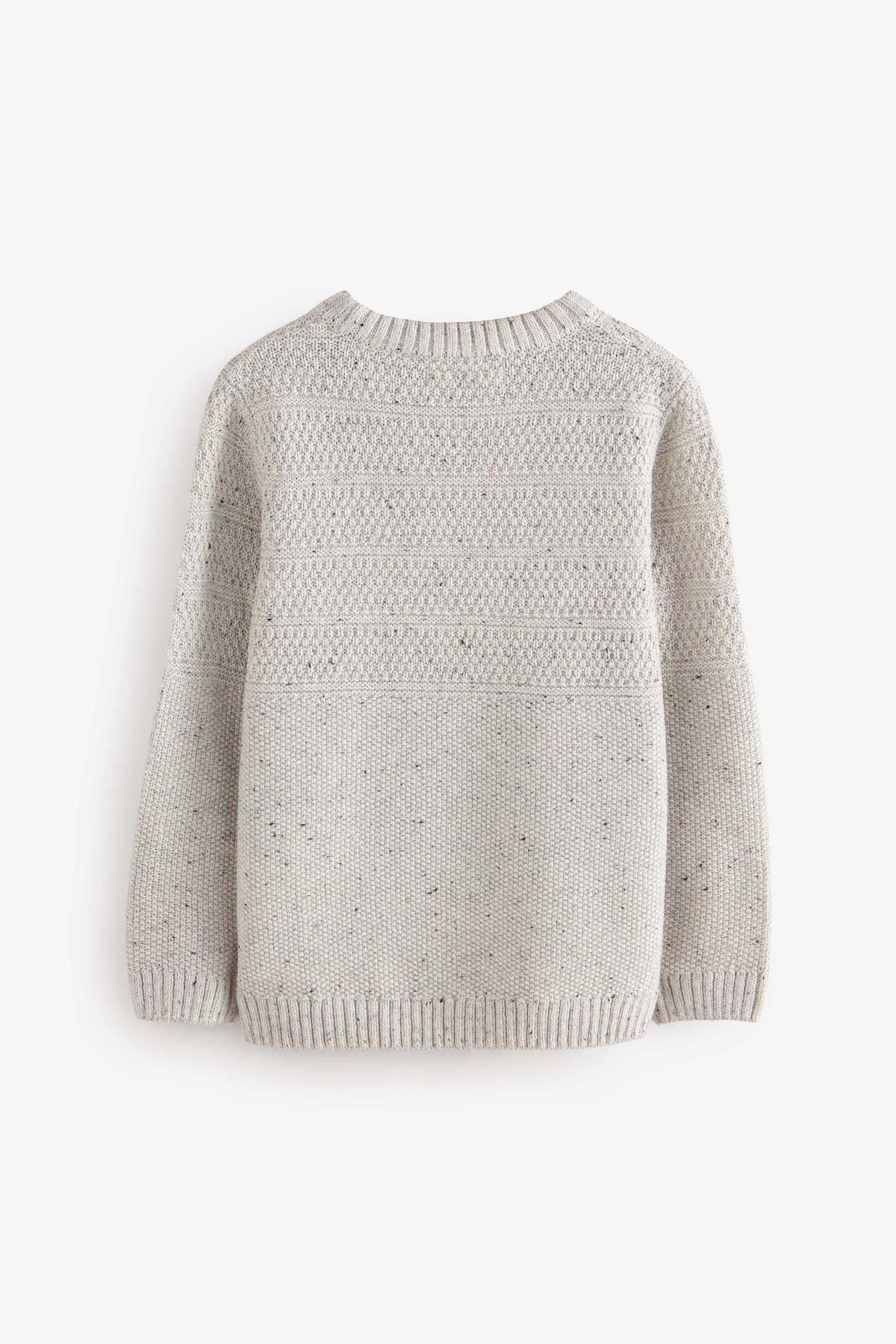 Neutral Grey Textured Crew Neck Jumper (3-16yrs)