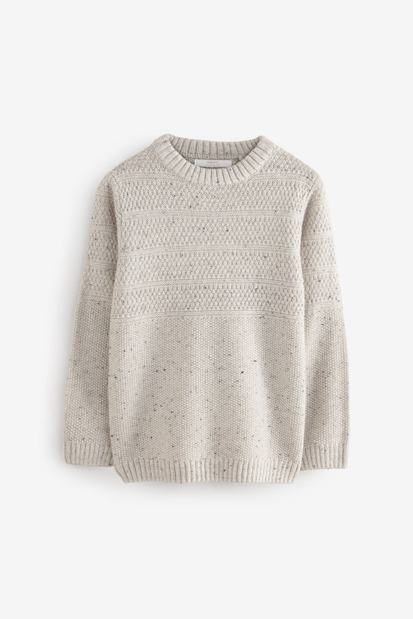 Neutral Grey Textured Crew Neck Jumper (3-16yrs)