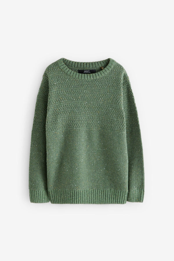 Khaki Green Textured Crew Neck Jumper (3-16yrs)