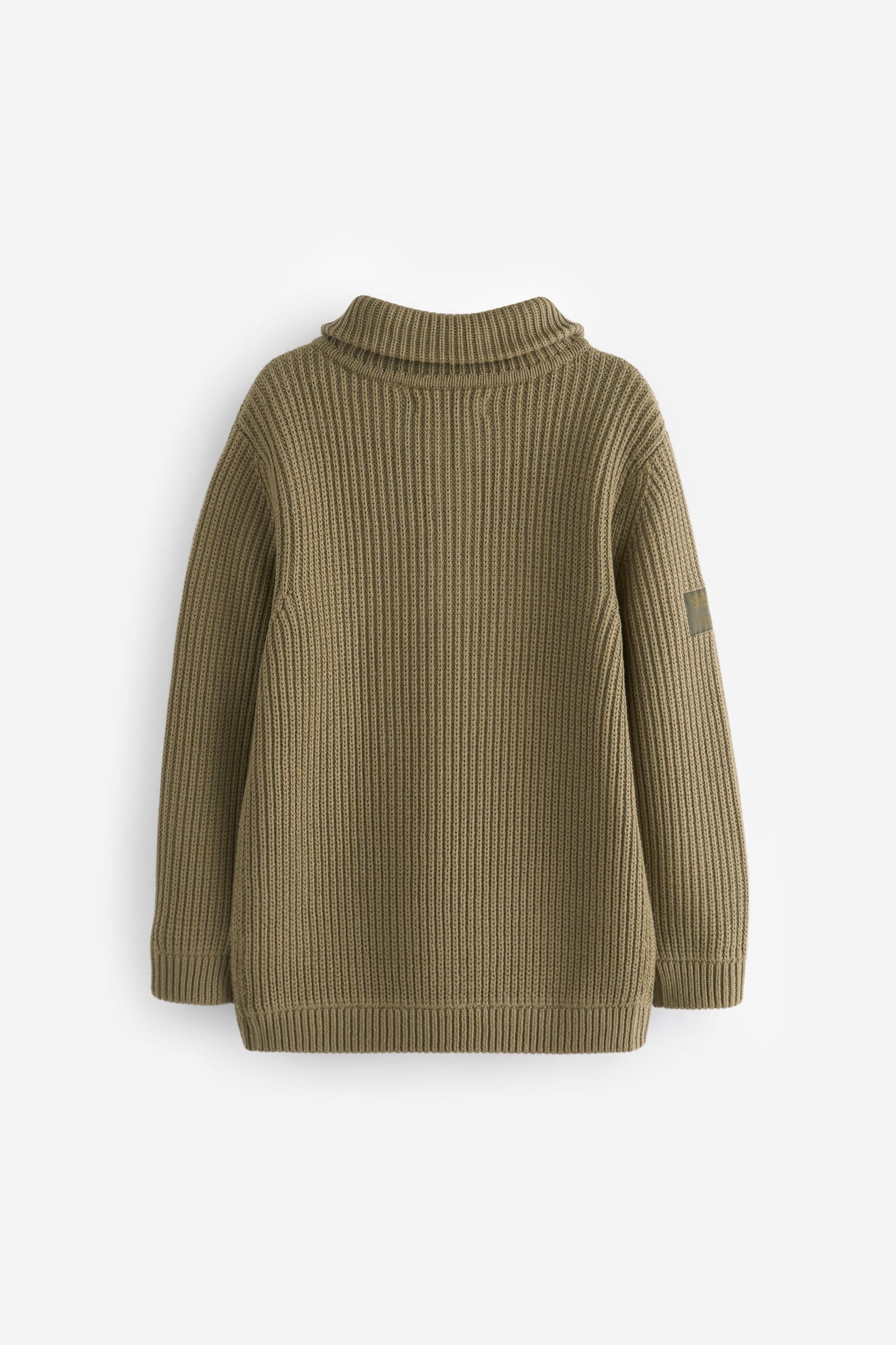 Khaki Green Utility Knitted Zip Neck Jumper (3-16yrs)