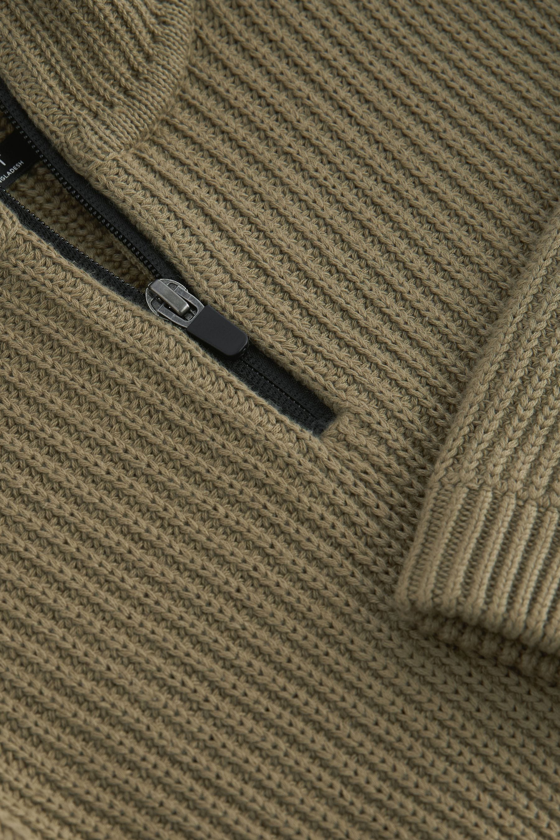 Khaki Green Utility Knitted Zip Neck Jumper (3-16yrs)