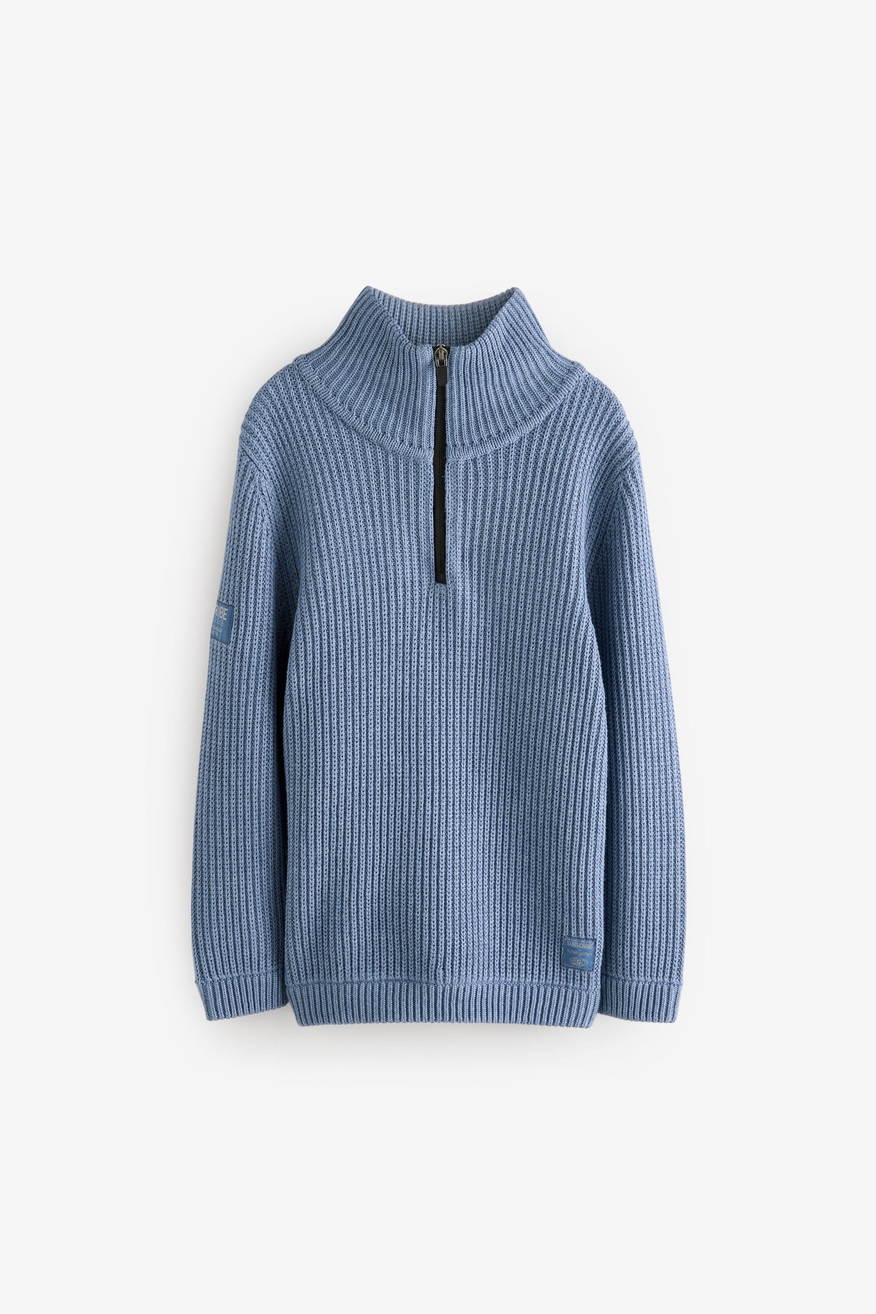 Blue Utility Knitted Zip Neck Jumper (3-16yrs)