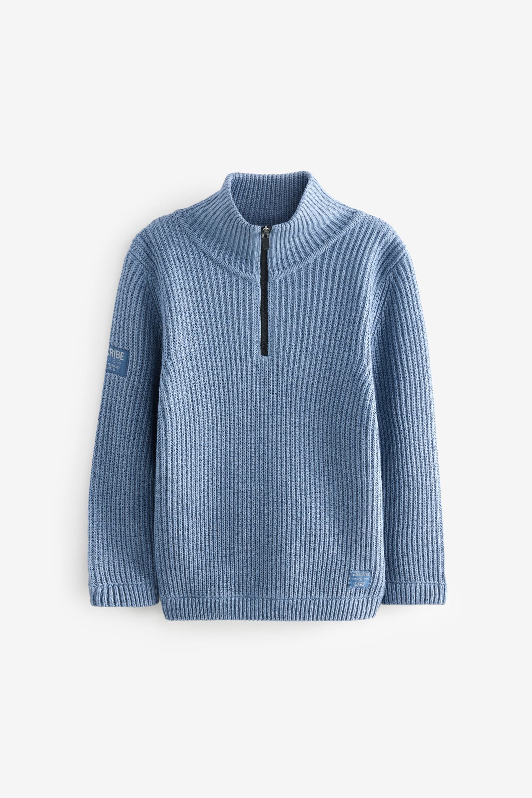 Blue Utility Knitted Quarter Zip Jumper (3-16yrs)