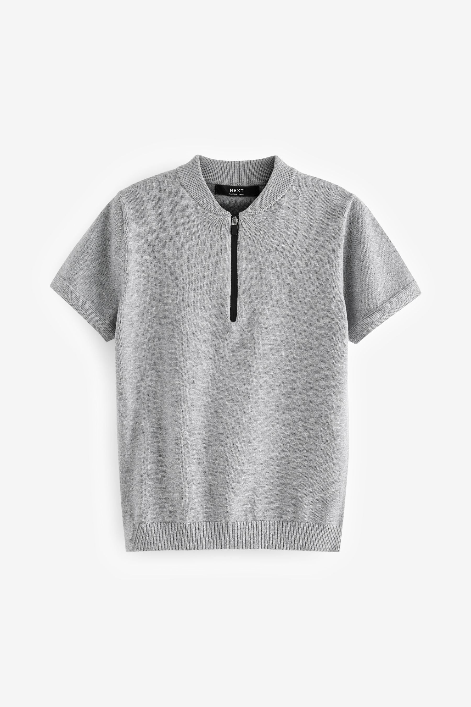 Grey 100% Cotton Knitted Zip Neck Polo Shirt (3-16yrs)