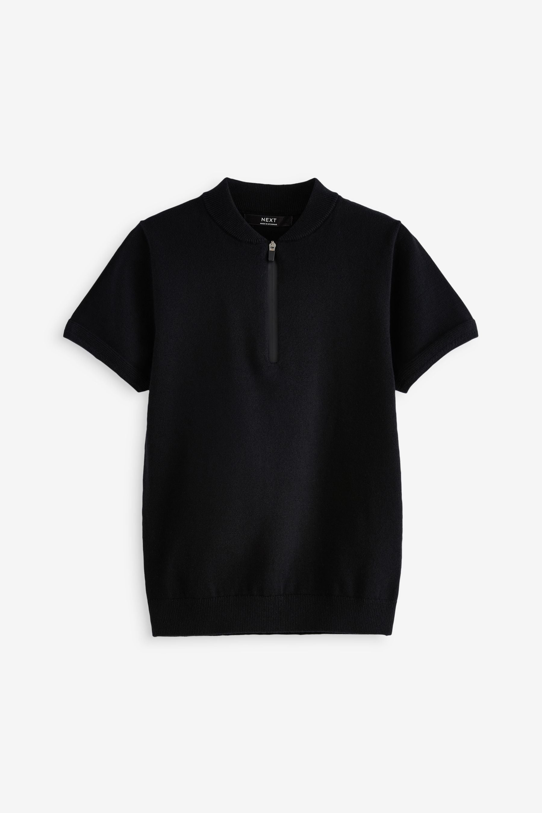 Black 100% Cotton Knitted Zip Neck Polo Shirt (3-16yrs)