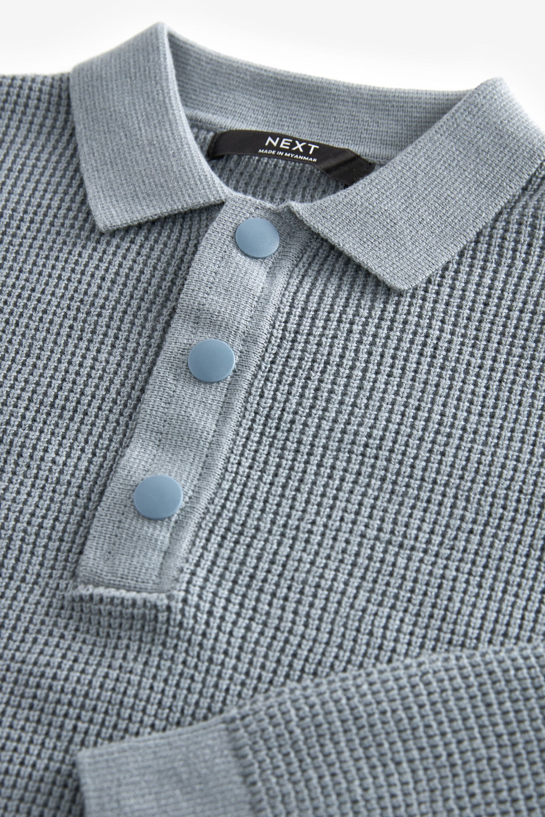 Blue Long Sleeve Textured Polo Shirt (3-16yrs)