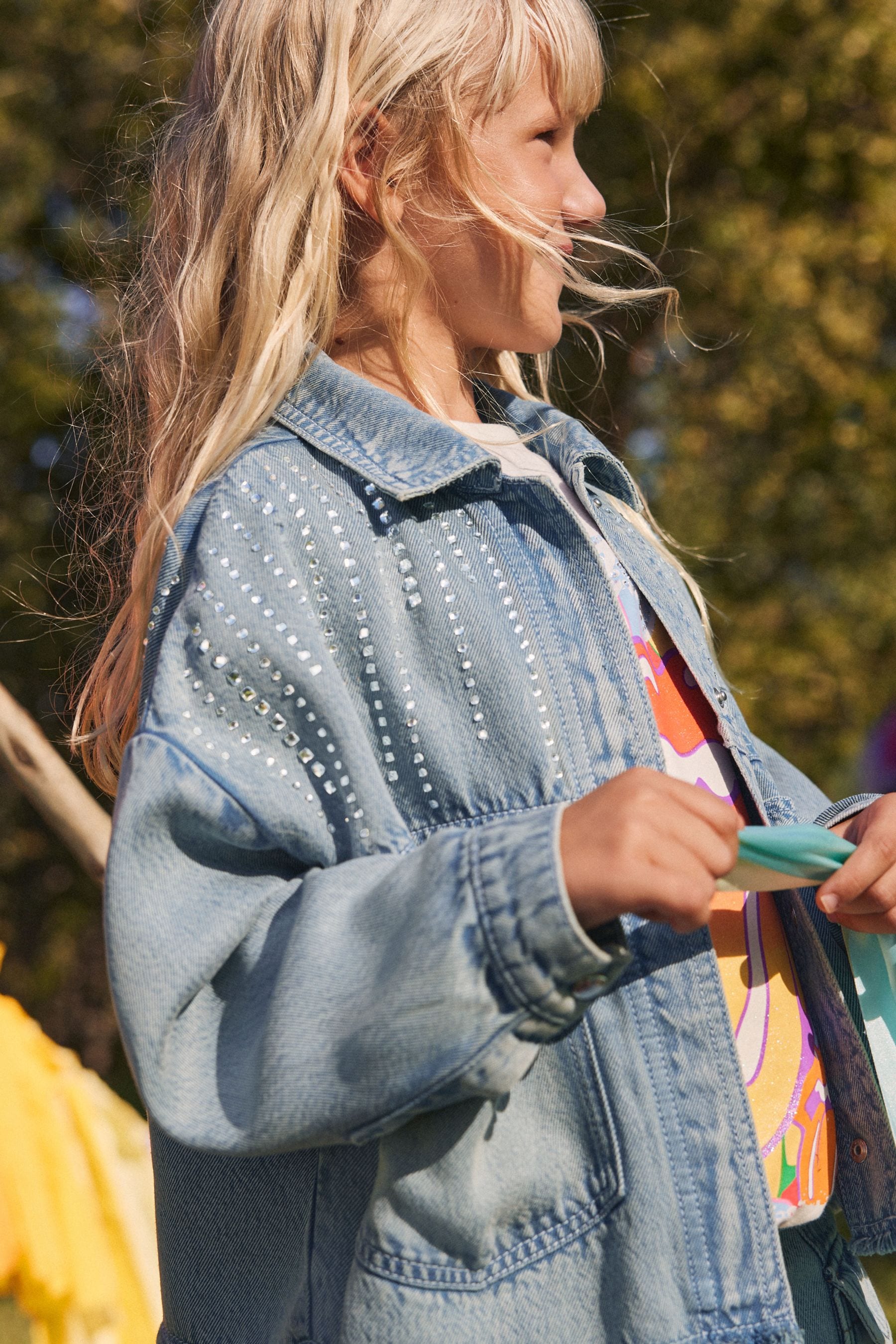 Denim Blue Diamante Embellished Shacket (3-16yrs)