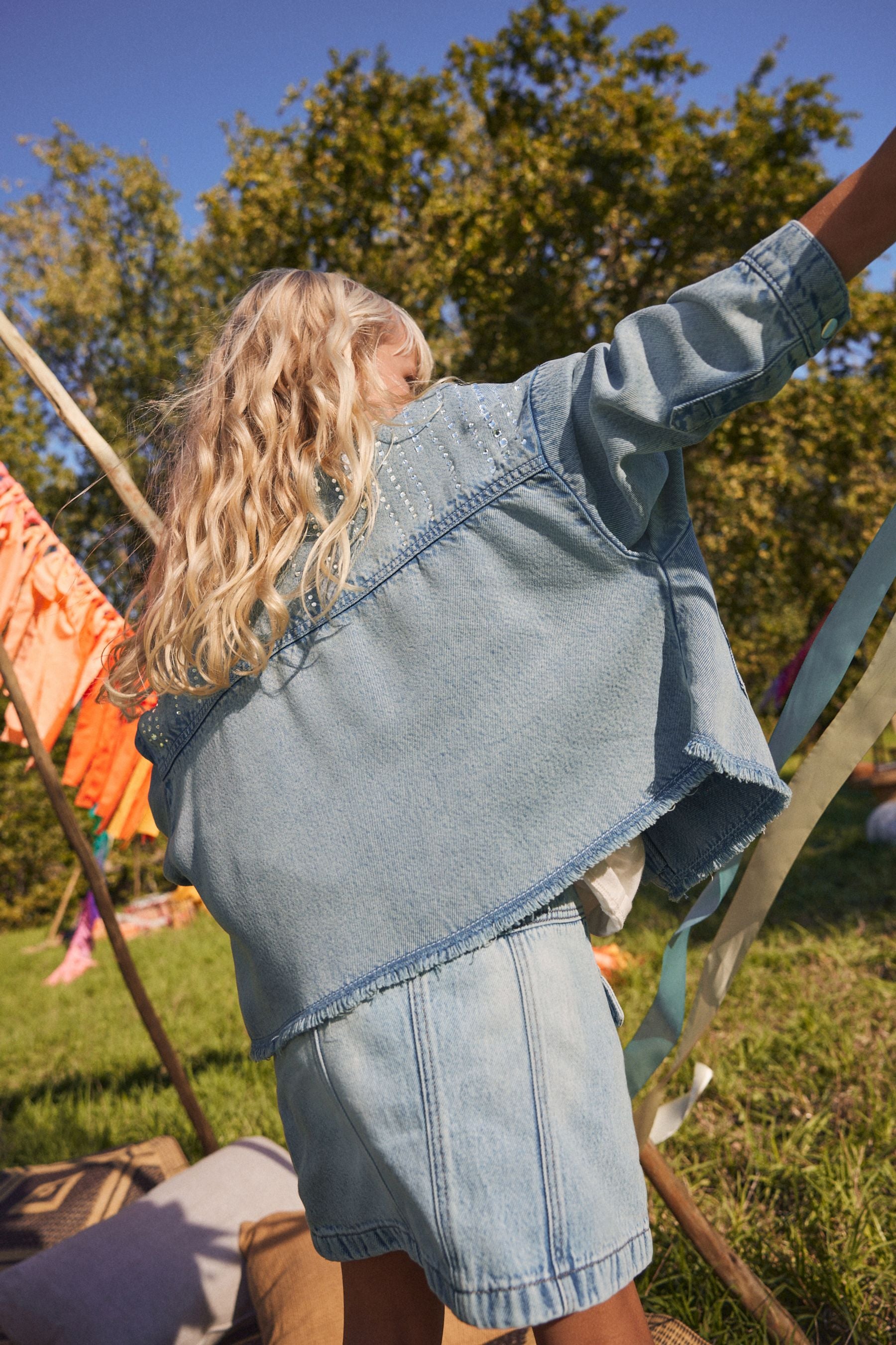 Denim Blue Diamante Embellished Shacket (3-16yrs)