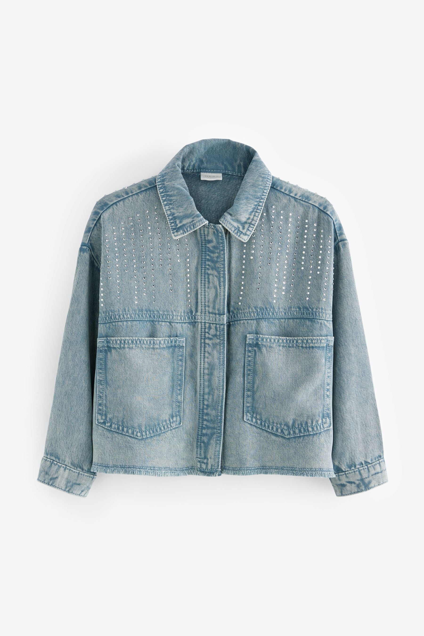 Denim Blue Diamante Embellished Shacket (3-16yrs)