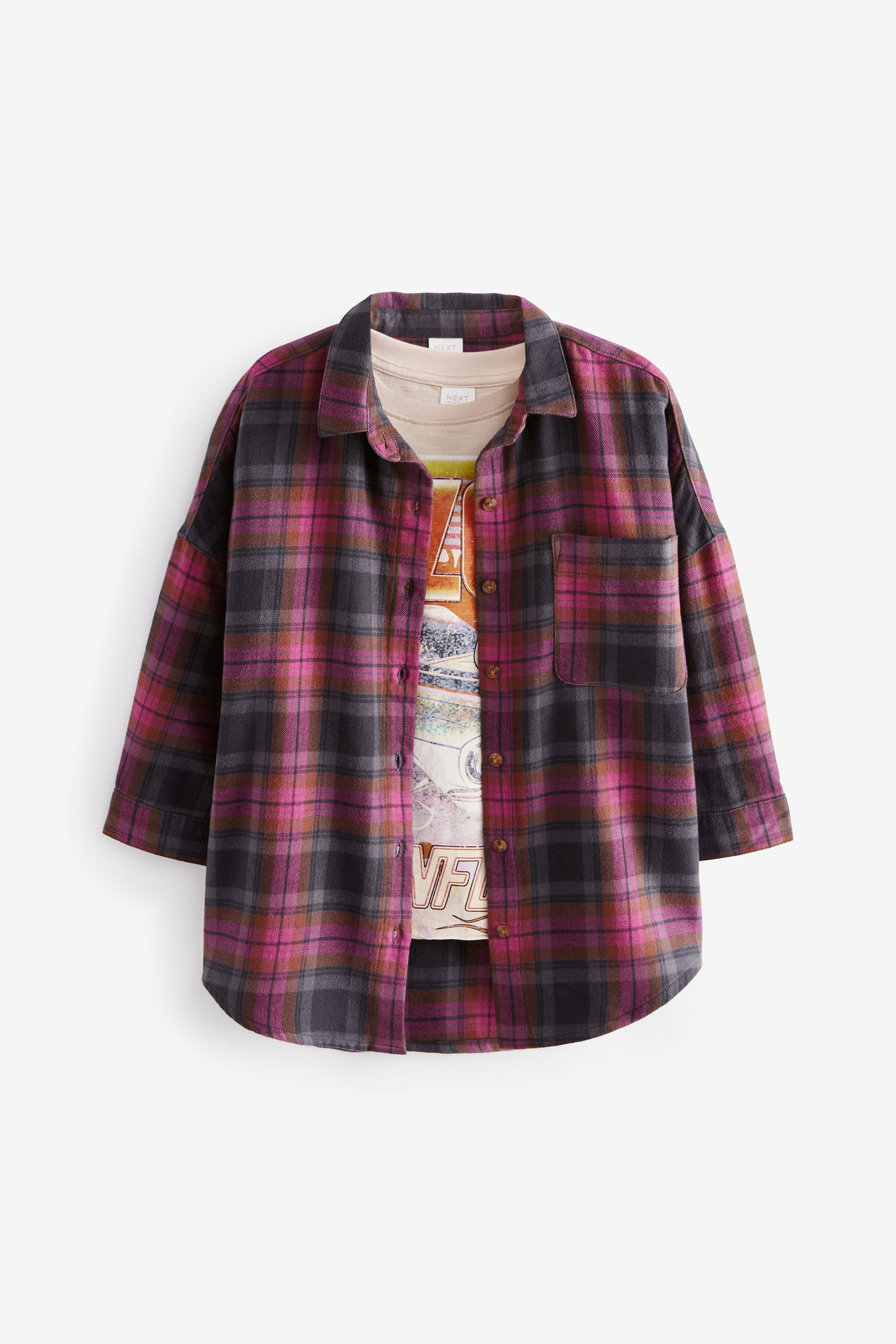 Purple 100% Cotton Check Shirt And T-Shirt Set (3-16yrs)