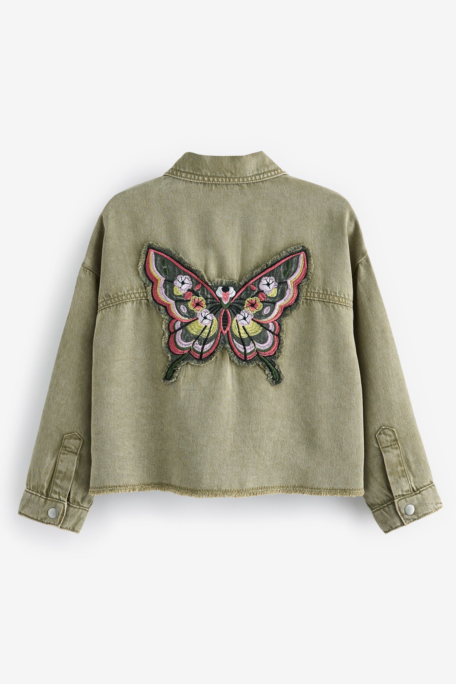 Khaki Green Butterfly Embellished Shacket (3-16yrs)