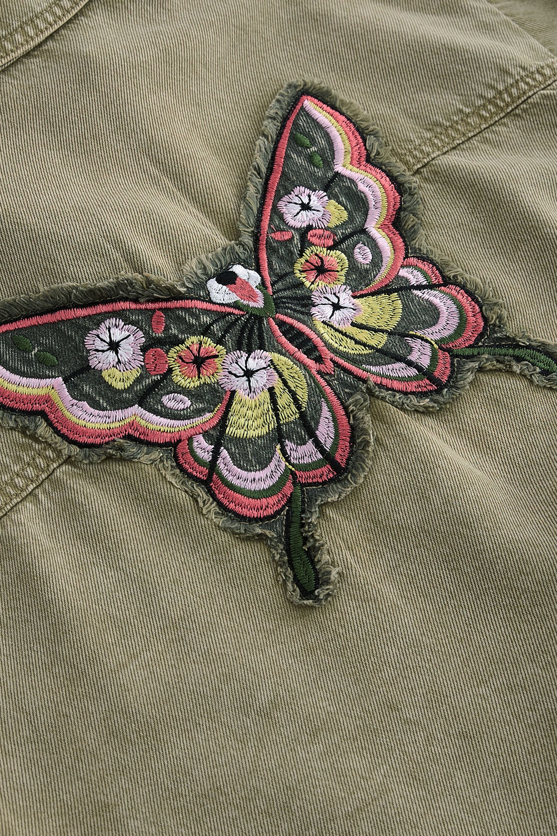 Khaki Green Butterfly Embellished Shacket (3-16yrs)