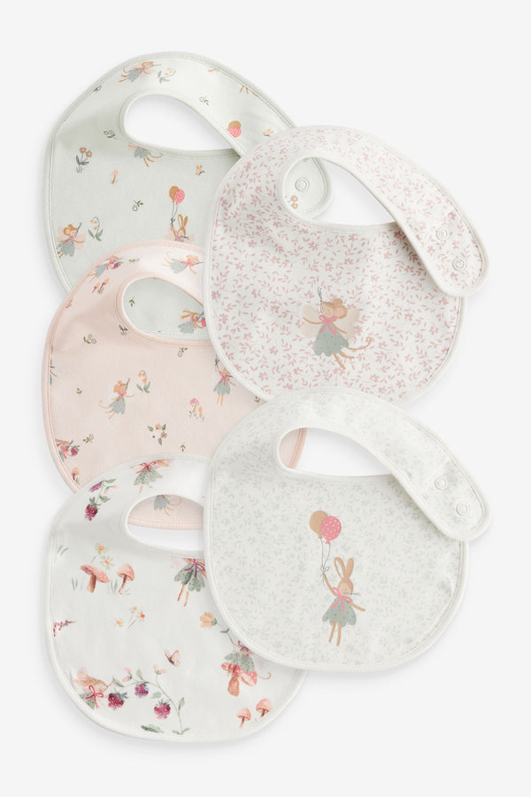 Pink Baby 100% Cotton Bibs 5 Pack