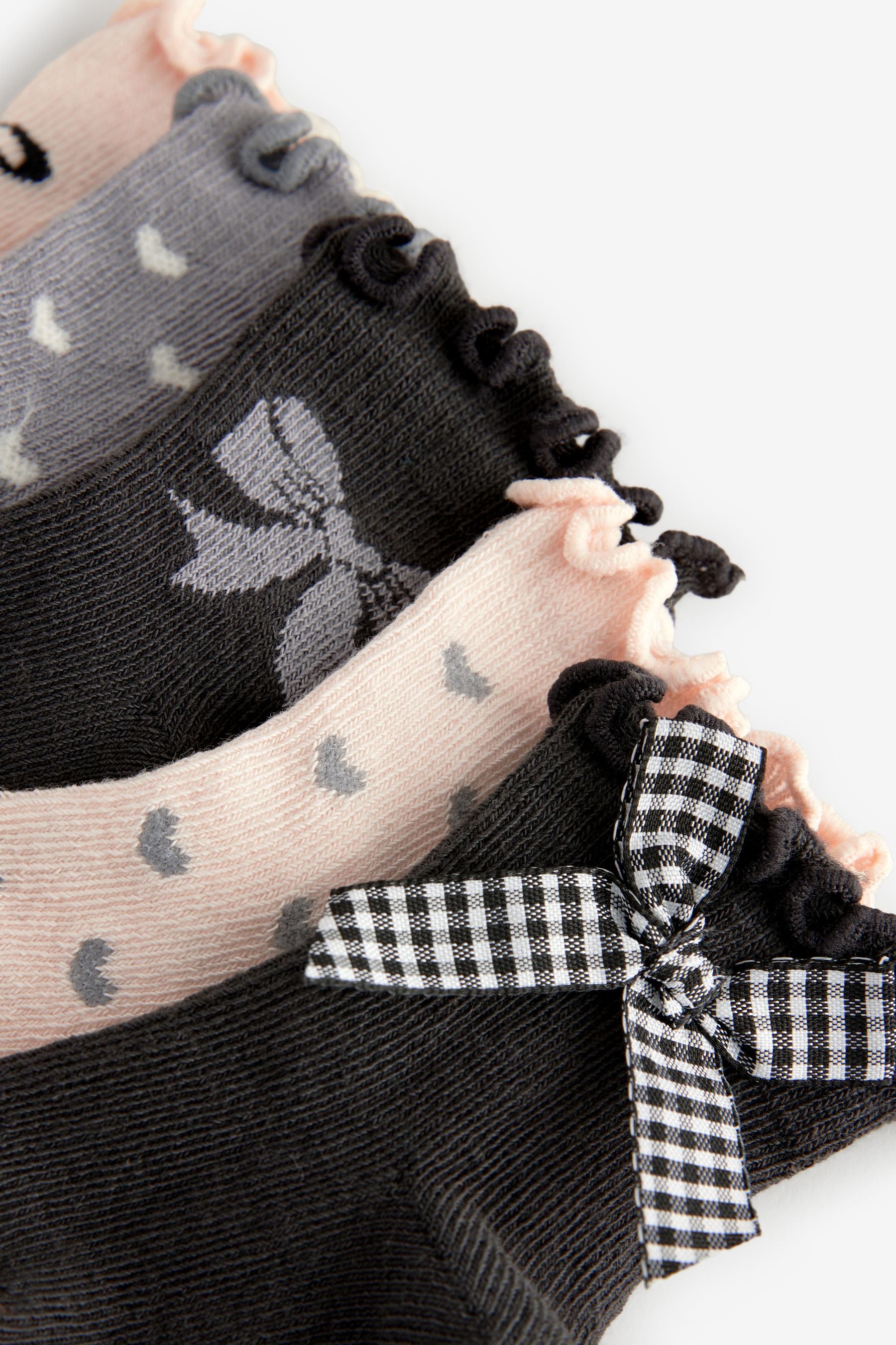 Monochrome Bow Baby Socks 5 Pack (0mths-2yrs)