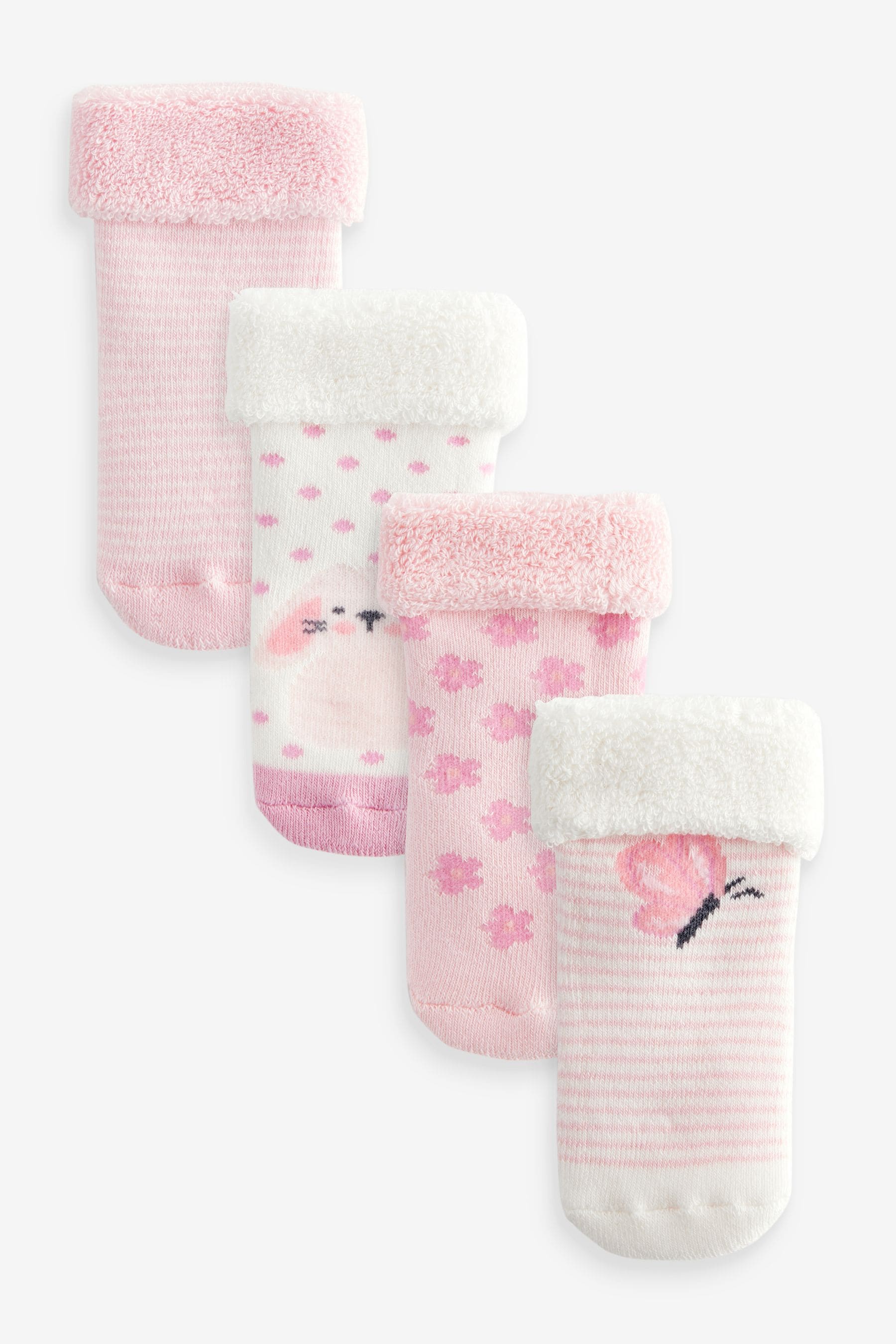 Pink Towelling Character Socks 4 Pack (0mths-2yrs)