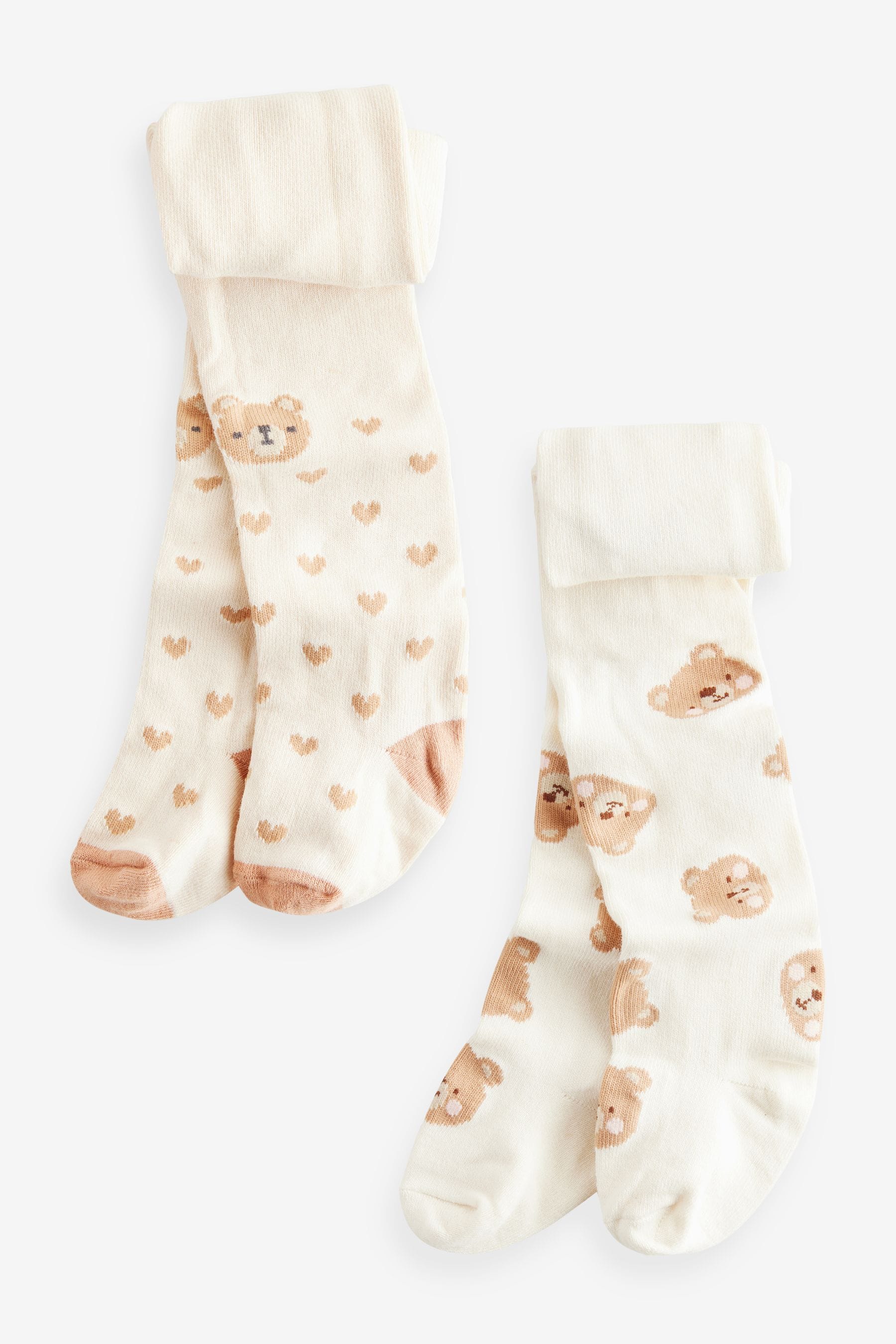 Cream/Oatmeal Bear Baby Tights 2 Pack (0mths-2yrs)