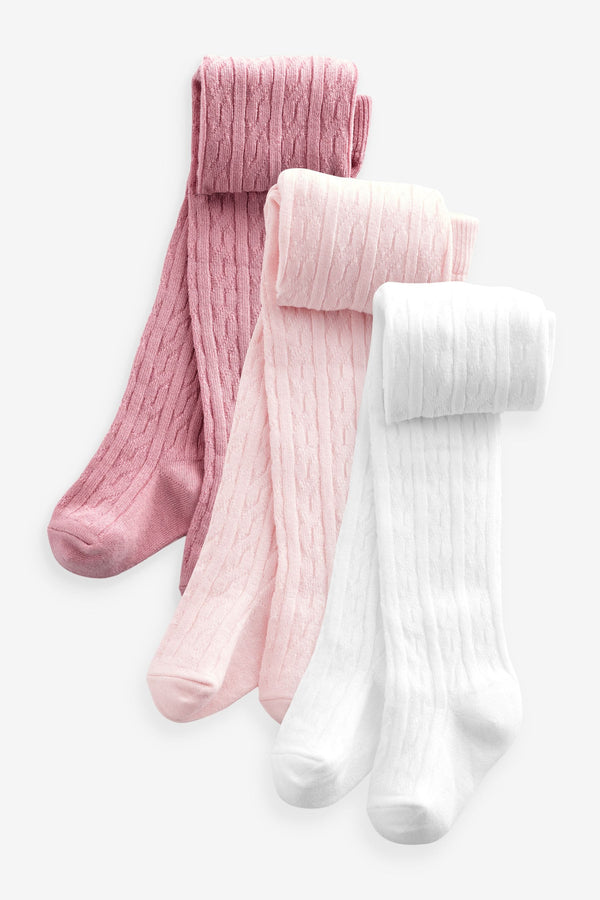 Pink white cable Baby Tights 3 Pack (0mths-2yrs)