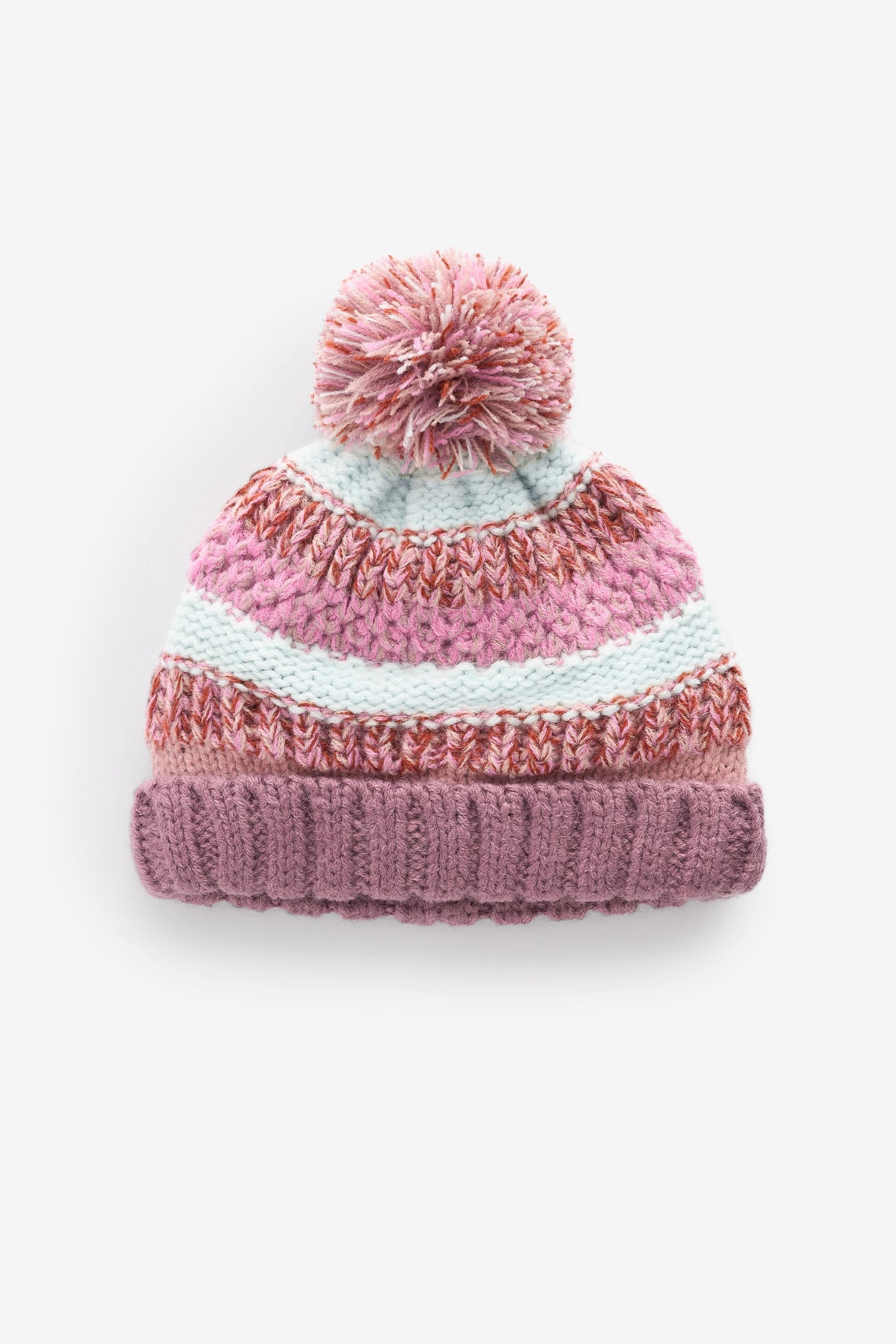 Pink Stripe Baby Pom Hat (0mths-2yrs)