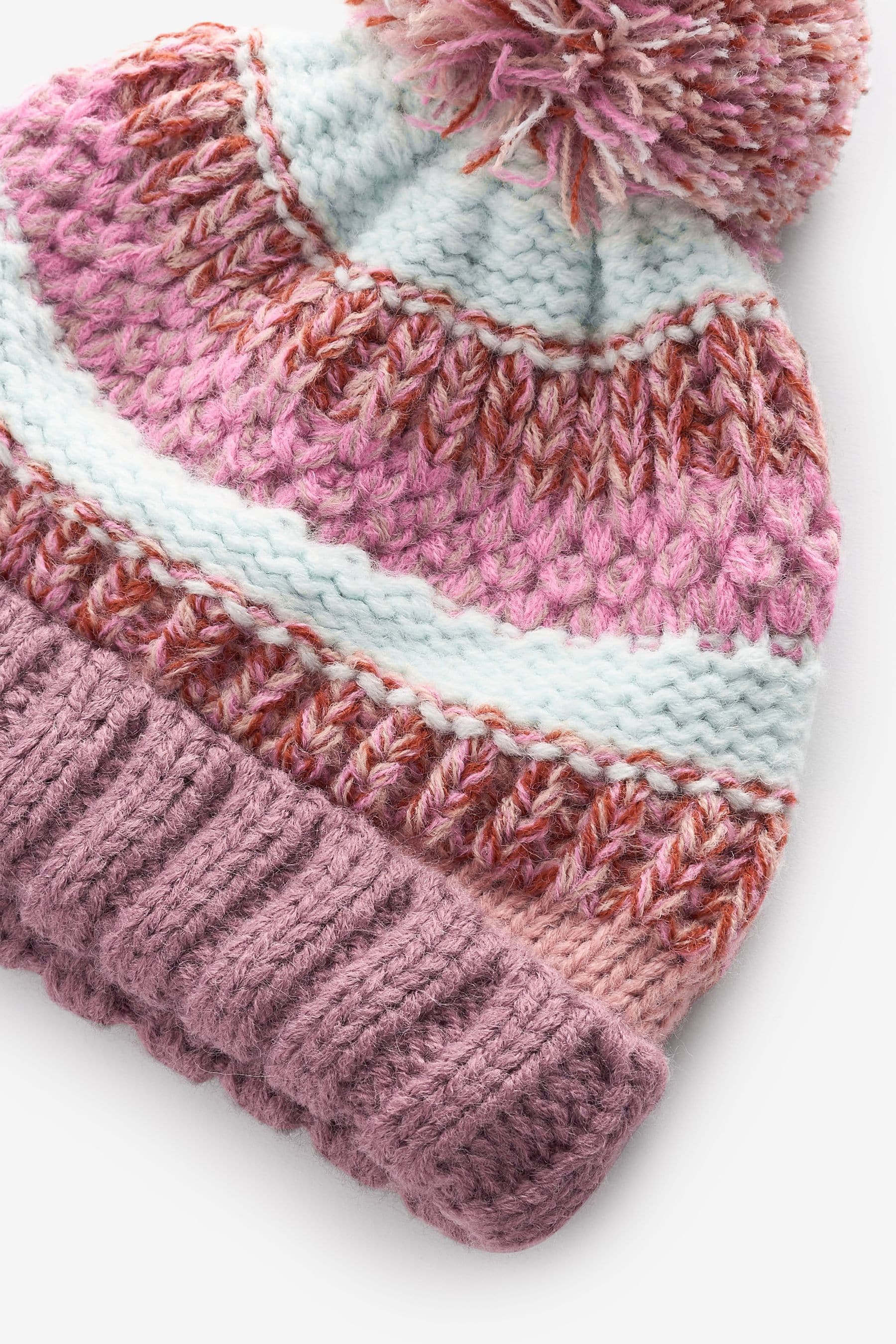 Pink Stripe Baby Pom Hat (0mths-2yrs)