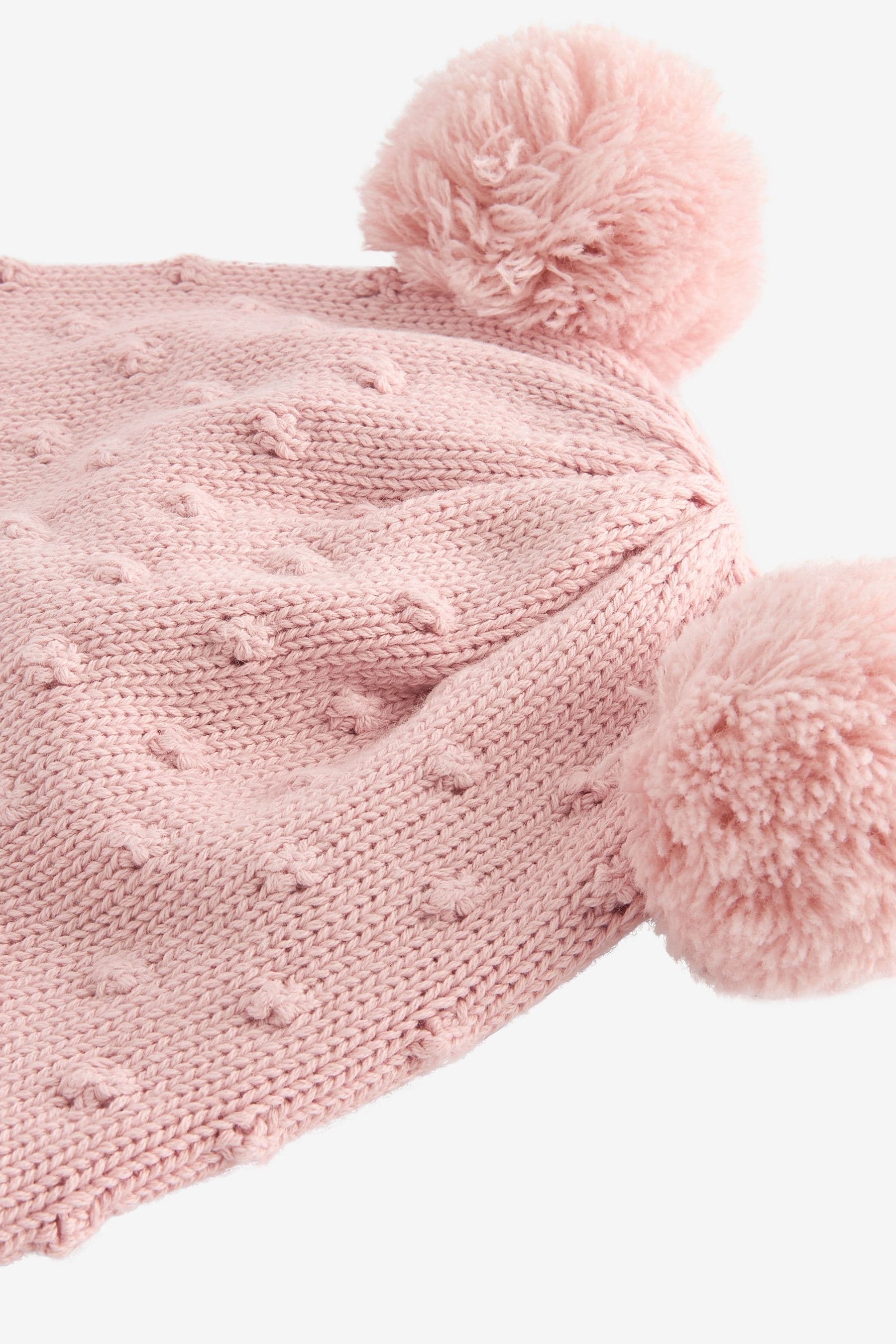 Pink Double Pom Knitted Trapper Hat (0mths-2yrs)