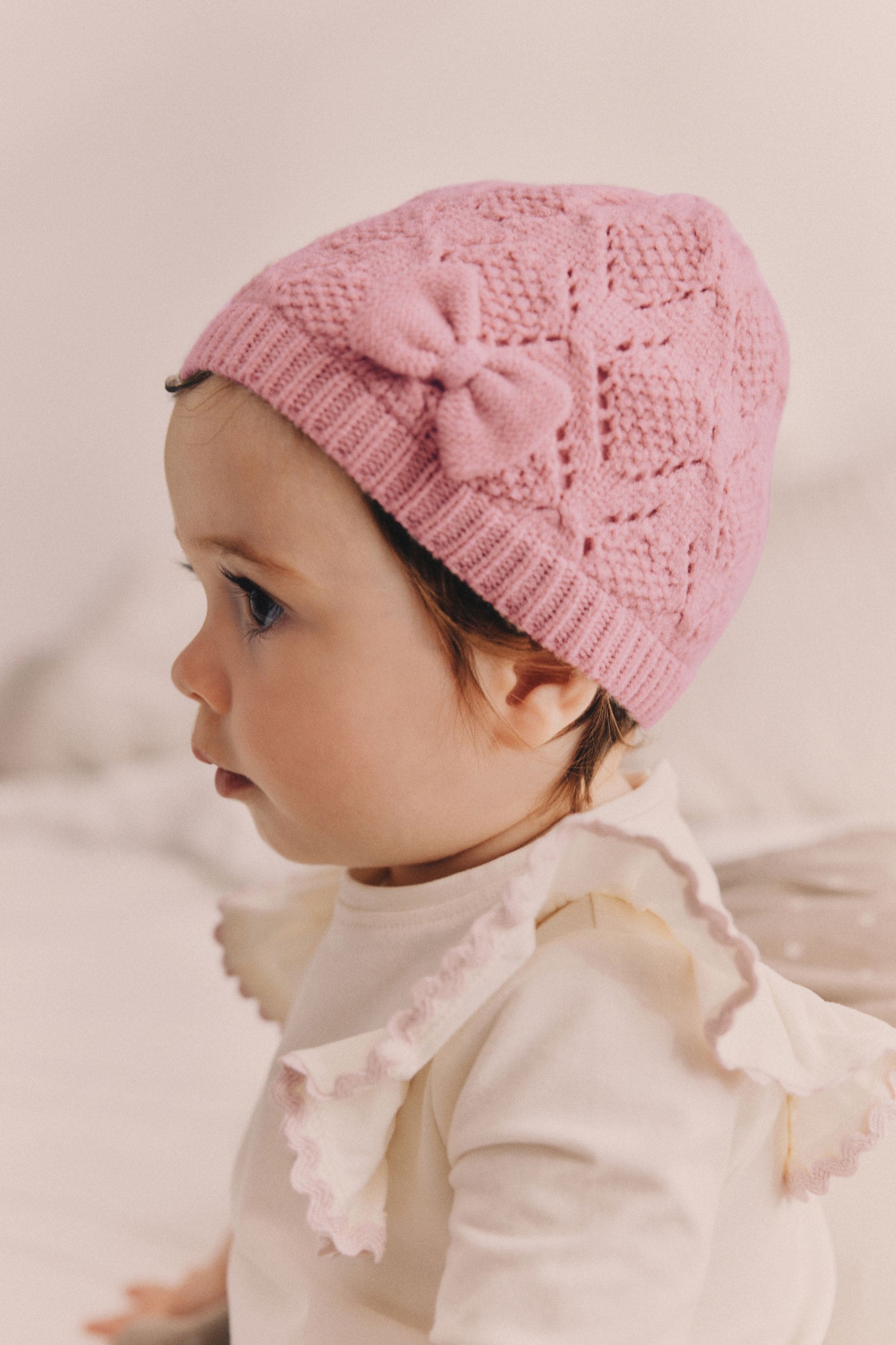 Pink Baby Knitted Bow 100% Cotton Turban Hat (0mths-3yrs)