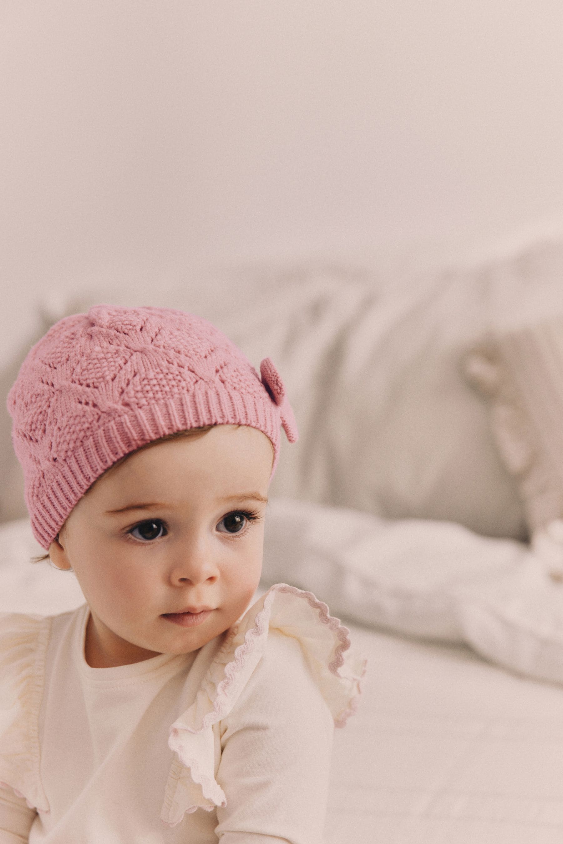 Pink Baby Knitted Bow 100% Cotton Turban Hat (0mths-3yrs)