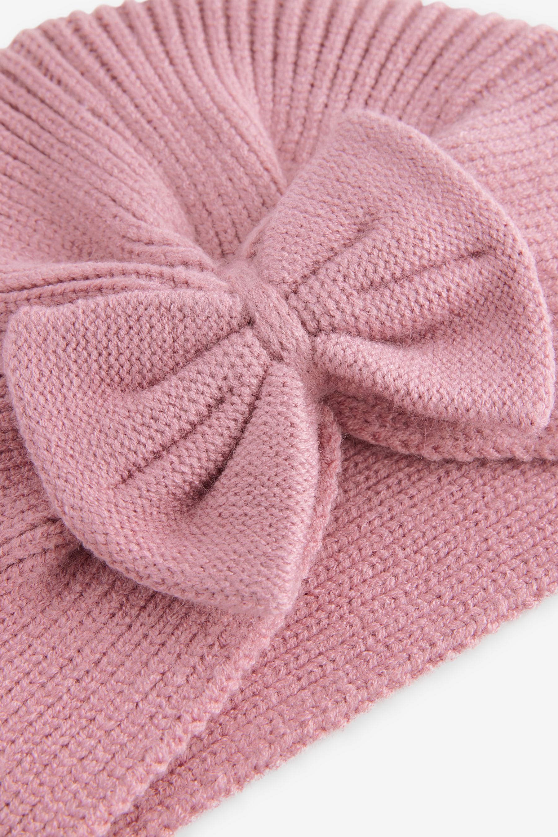 Pink Baby Knitted Bow 100% Cotton Turban Hat (0mths-3yrs)