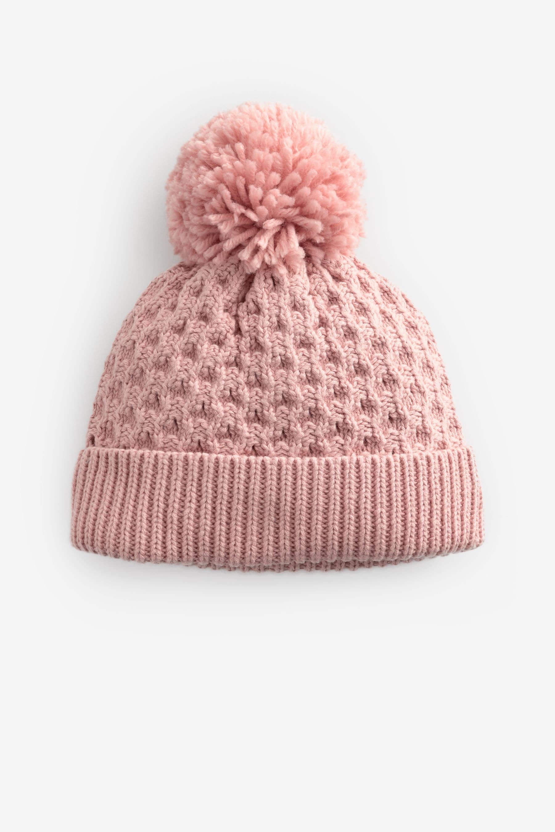 Pink Waffle Knit Baby Pom Hat (0mths-2yrs)