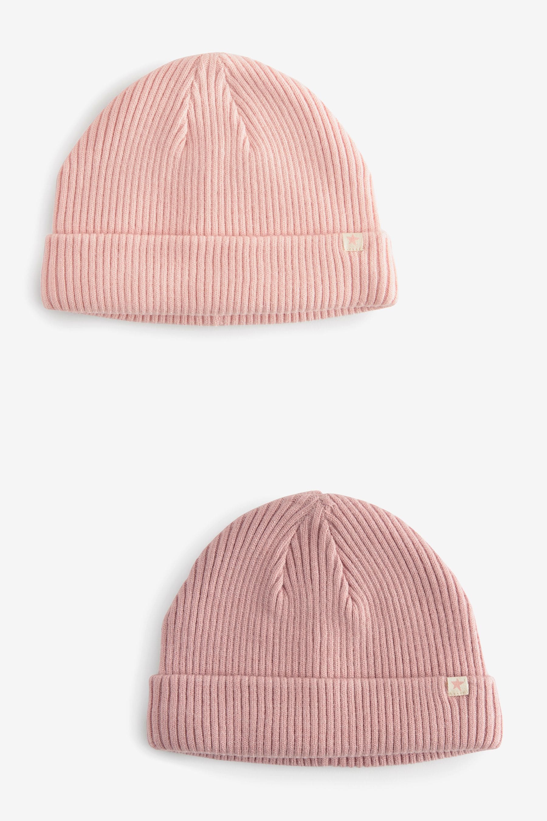 Pink Baby Beanie Hats 2 Pack (0mths-2yrs)