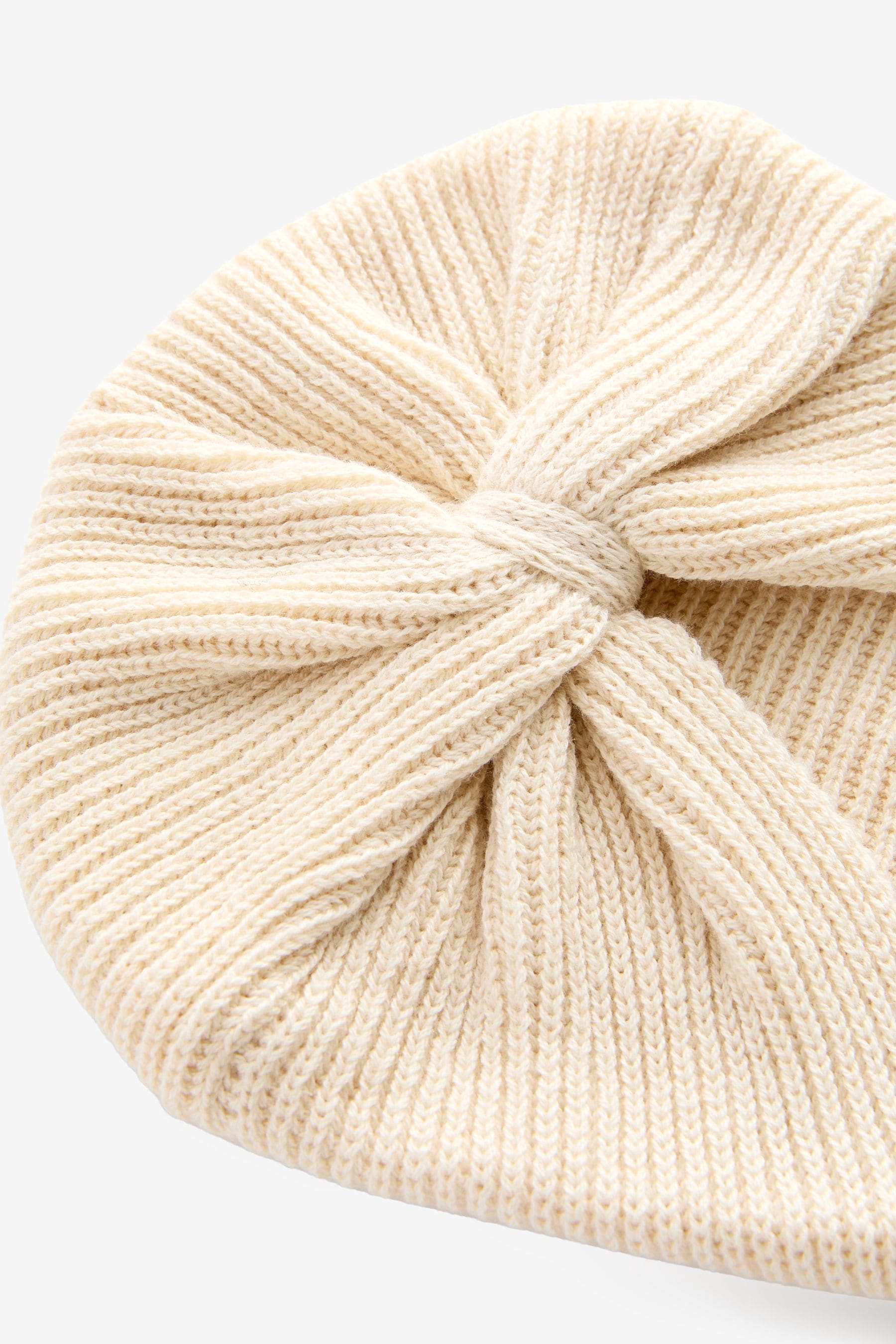 Cream Baby Knitted Turban 100% Cotton Hat (0mths-3yrs)