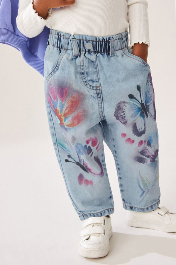 Denim 100% Cotton Butterfly Print Jeans (3mths-6yrs)