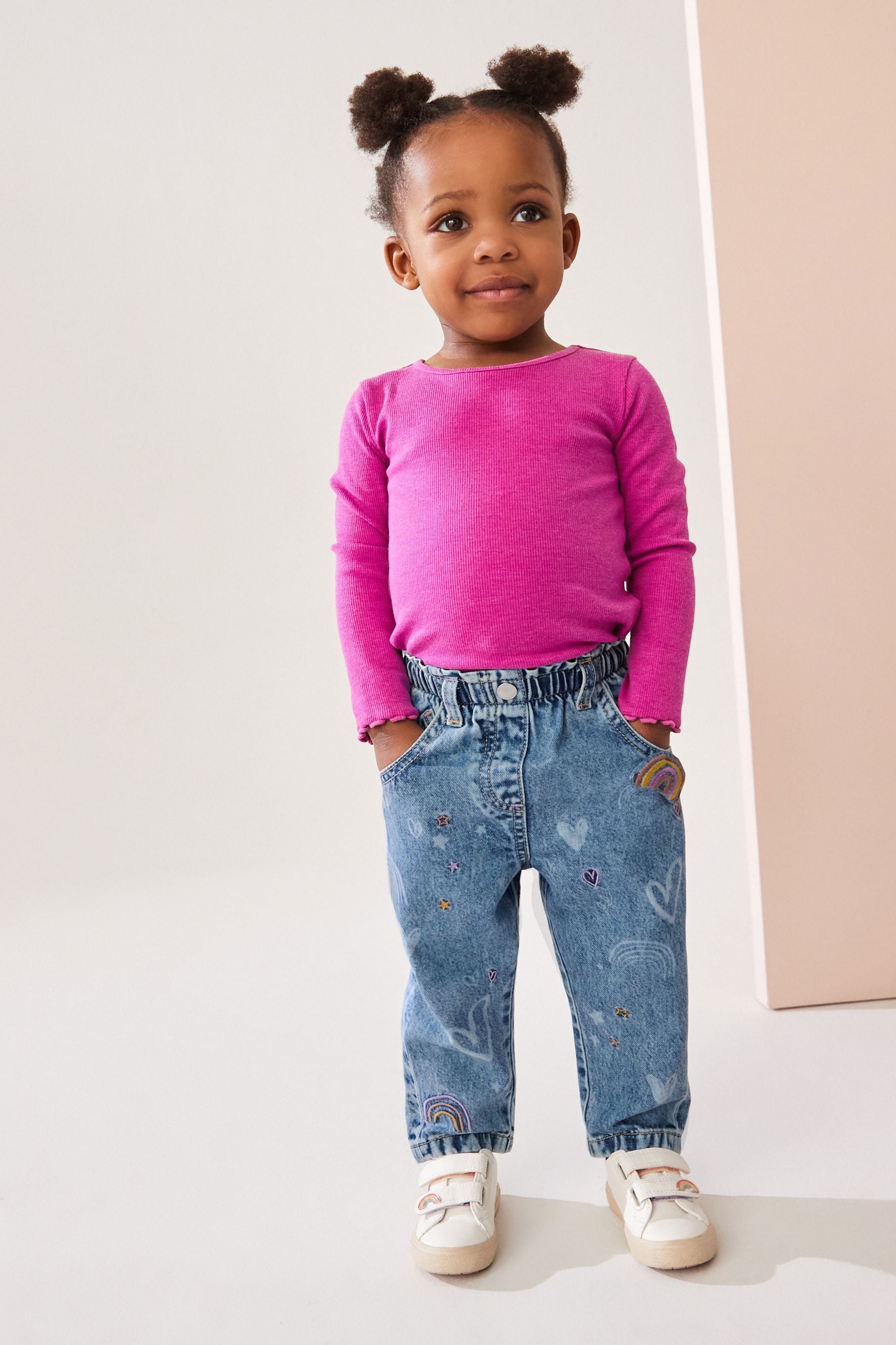 Denim Heart and Rainbow Print 100% Cotton Jeans (3mths-7yrs)