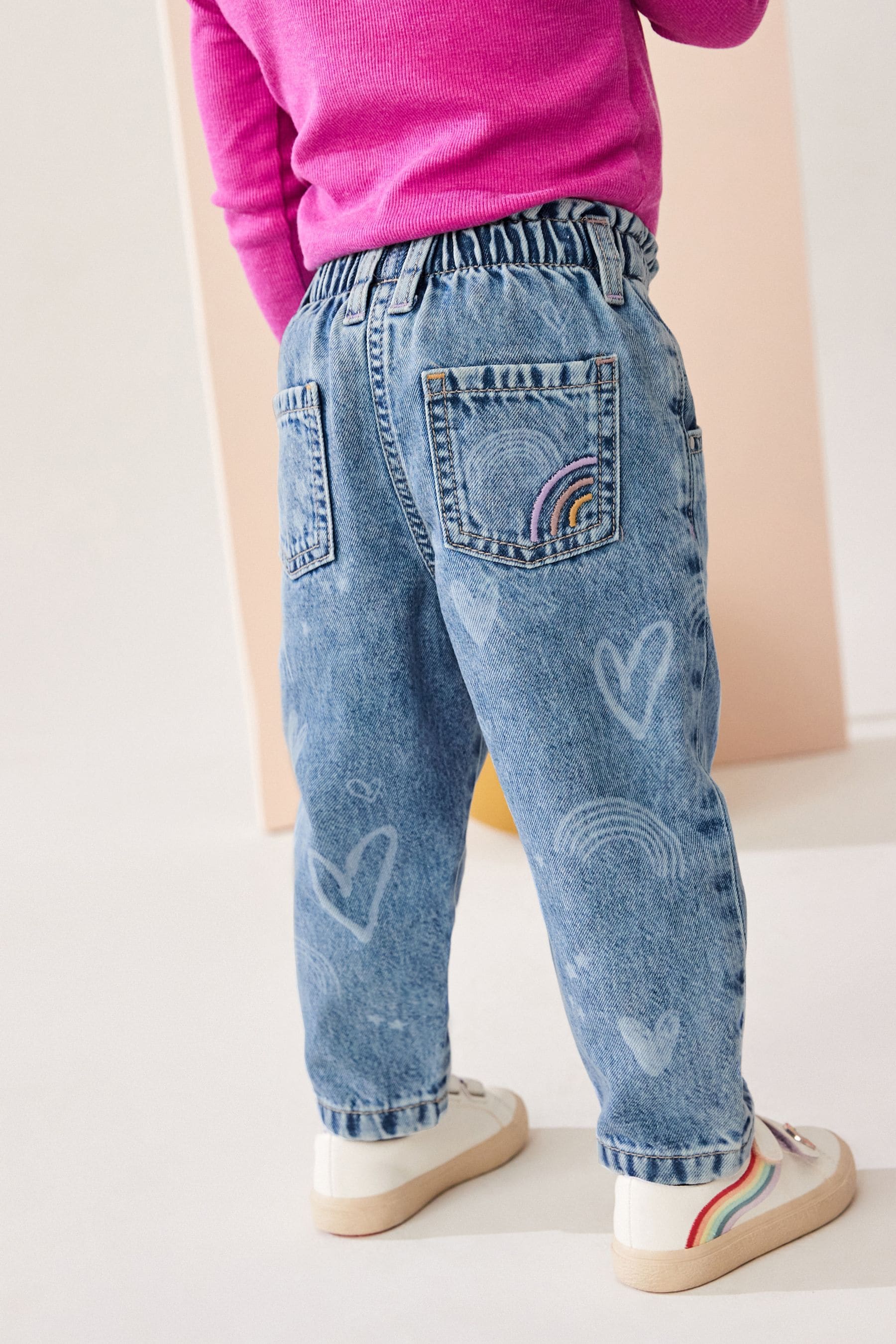 Denim Heart and Rainbow Print 100% Cotton Jeans (3mths-7yrs)