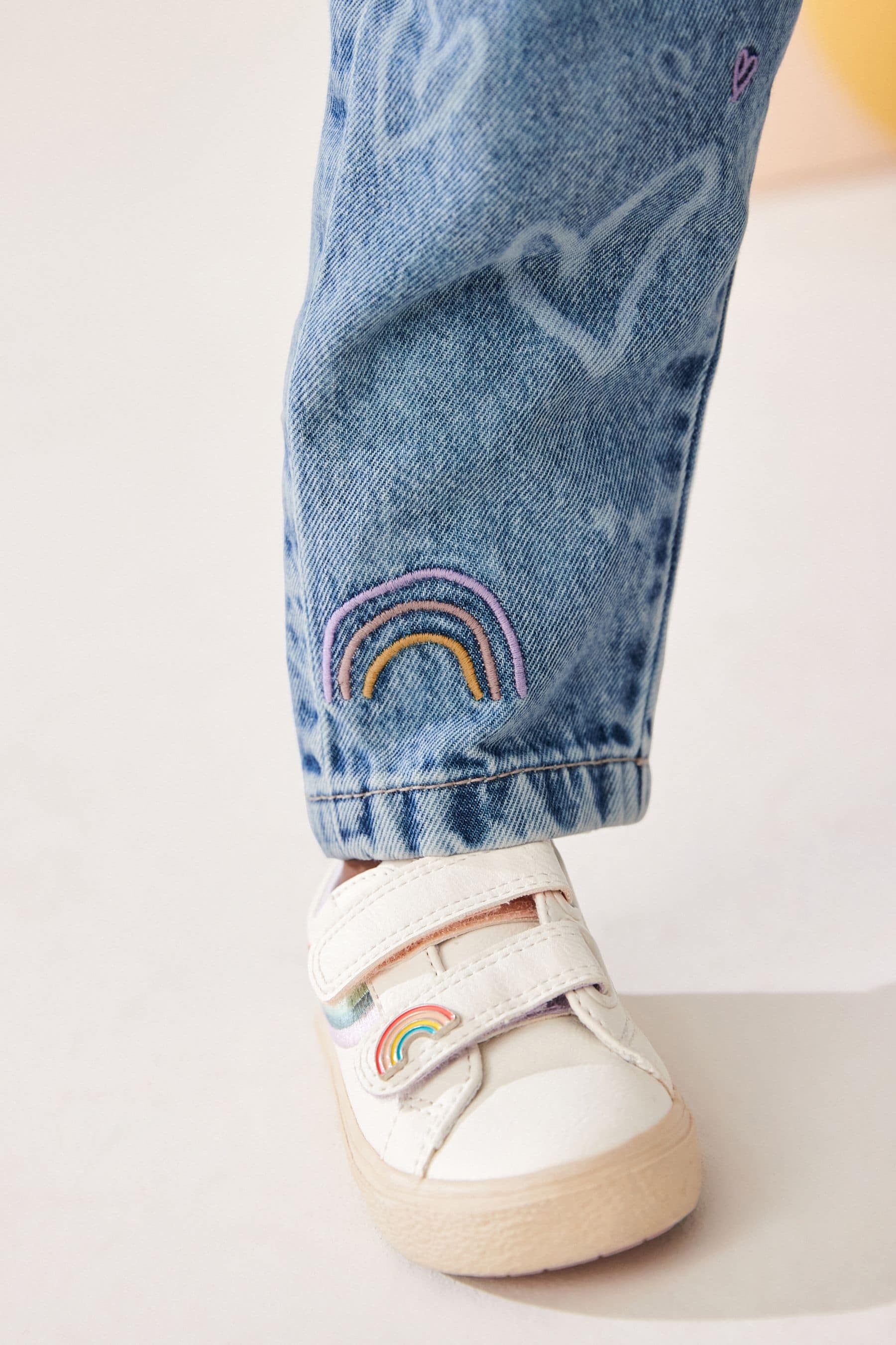 Denim Heart and Rainbow Print 100% Cotton Jeans (3mths-7yrs)