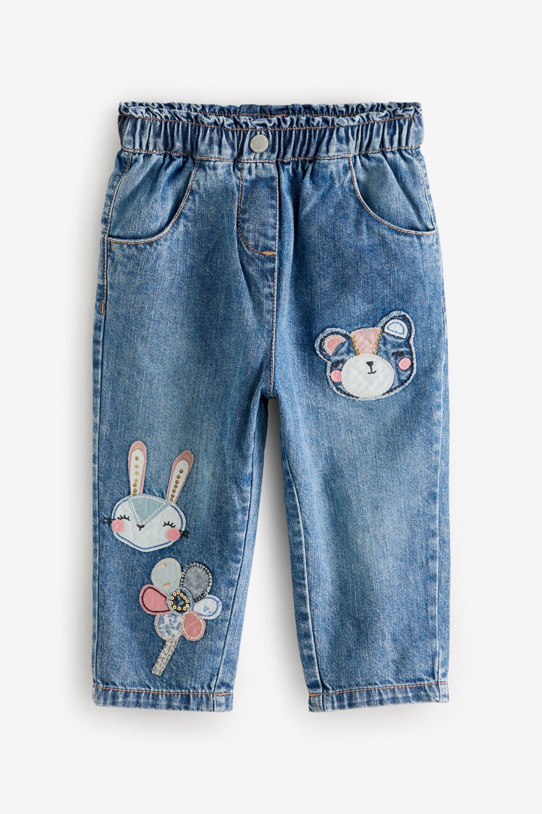 Denim Character Embellished 100% Cotton Jeans (3mths-7yrs)