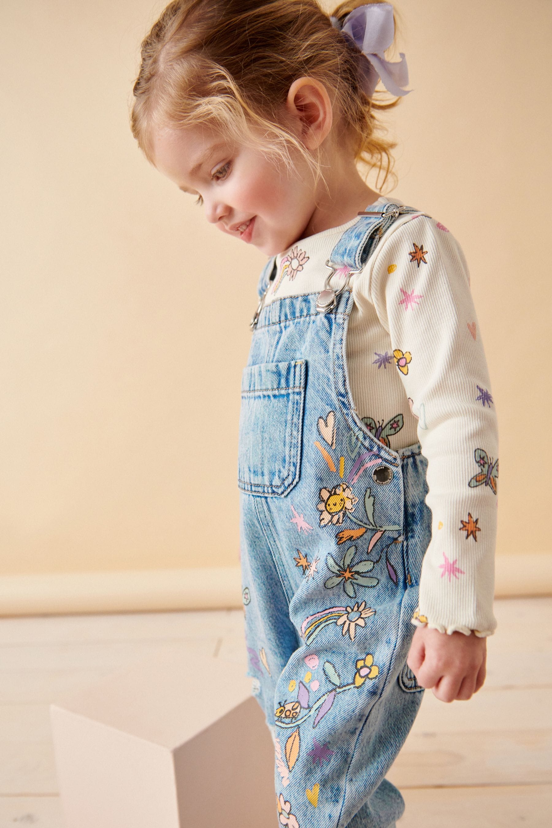 Denim Floral Printed 100% Cotton Dungaree Set (3mths-7yrs)