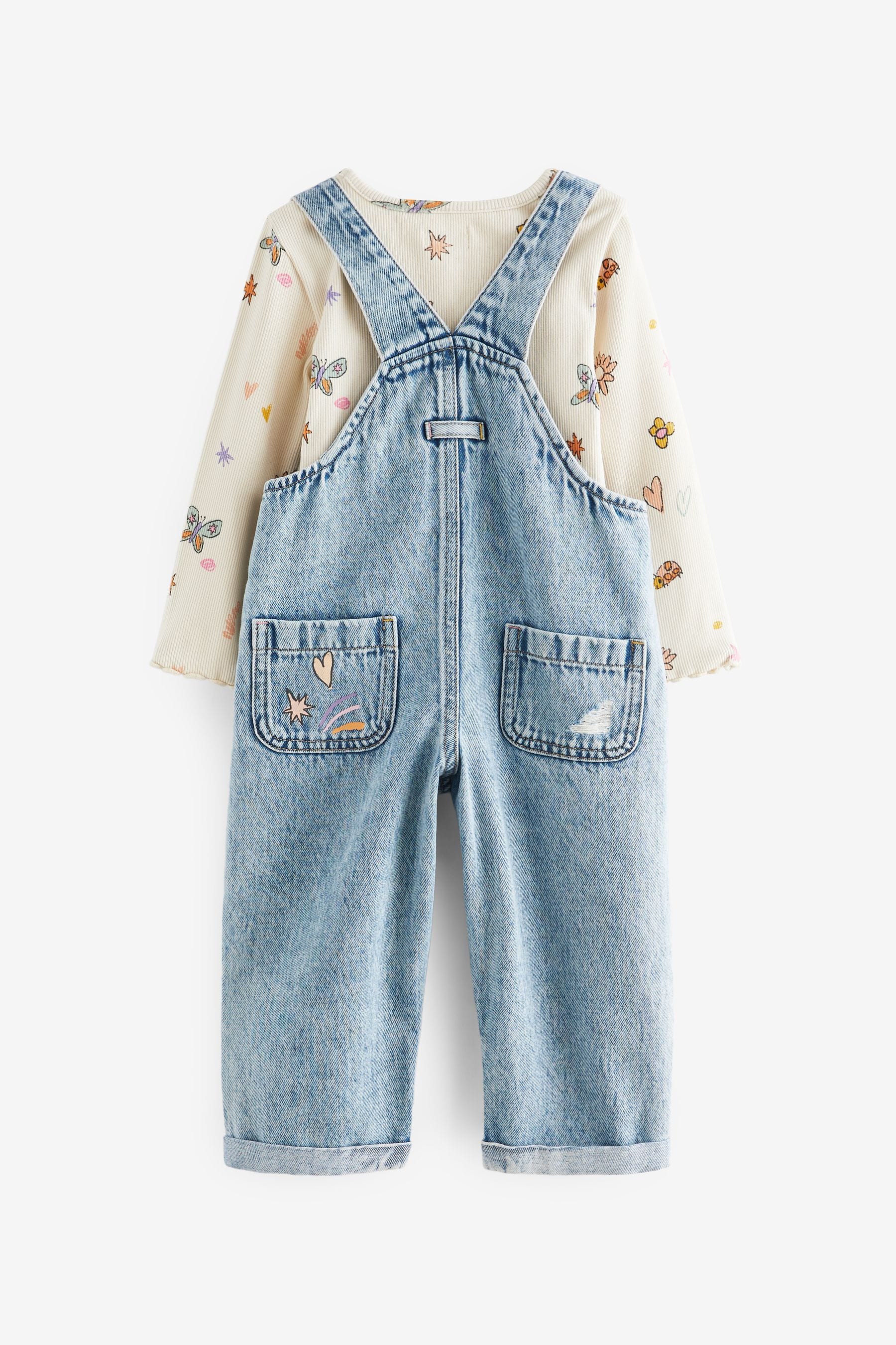 Denim Floral Printed 100% Cotton Dungaree Set (3mths-7yrs)