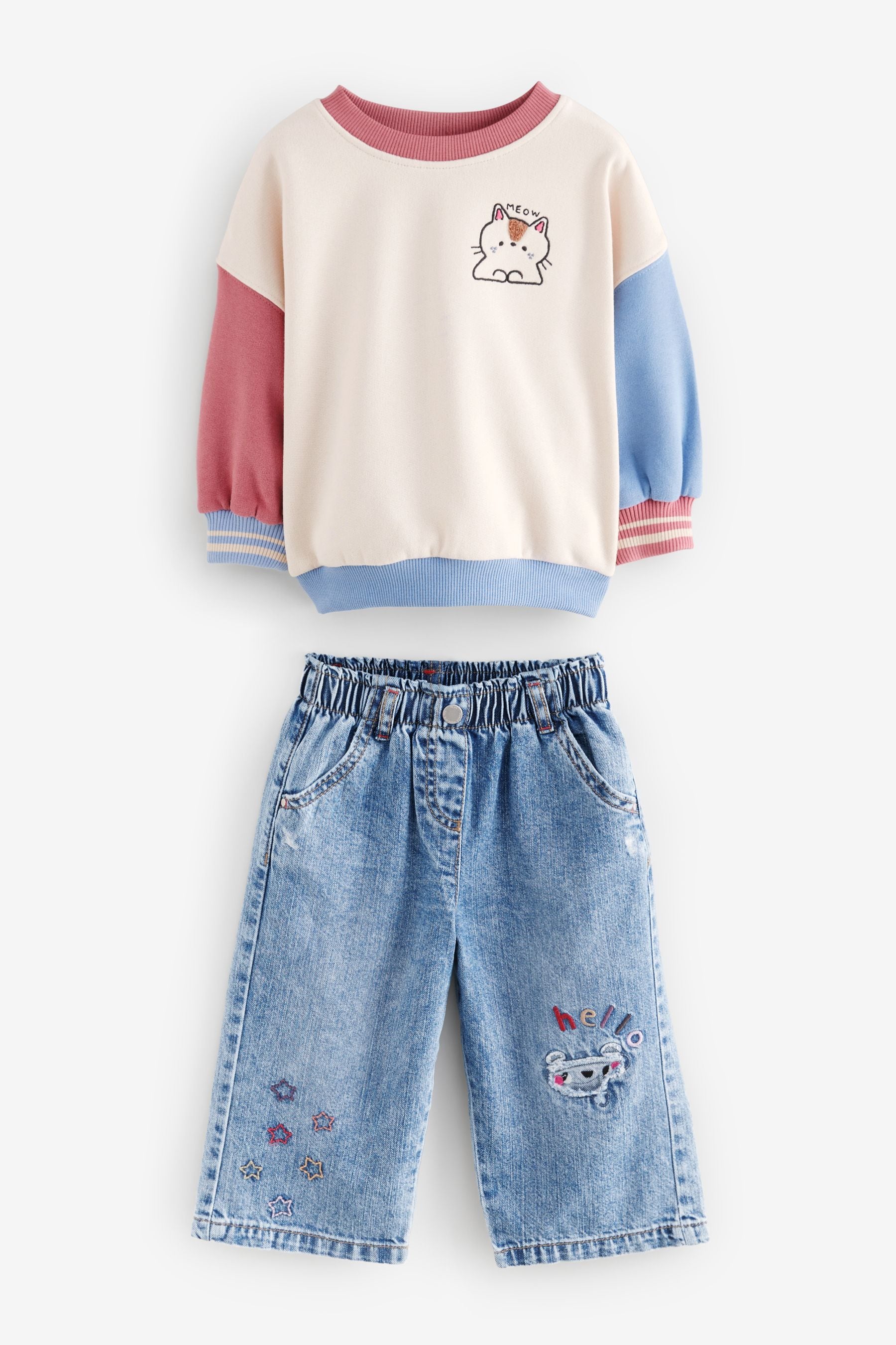 Denim 100% Cotton Sweatshirt and Jeans Set (3mths-7yrs)