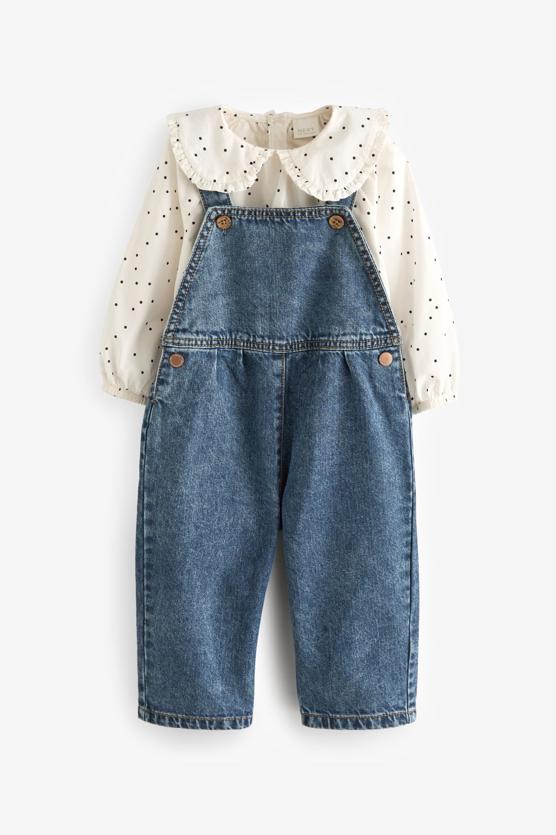 Denim 100% Cotton Blouse And Dungarees Set (3mths-7yrs)