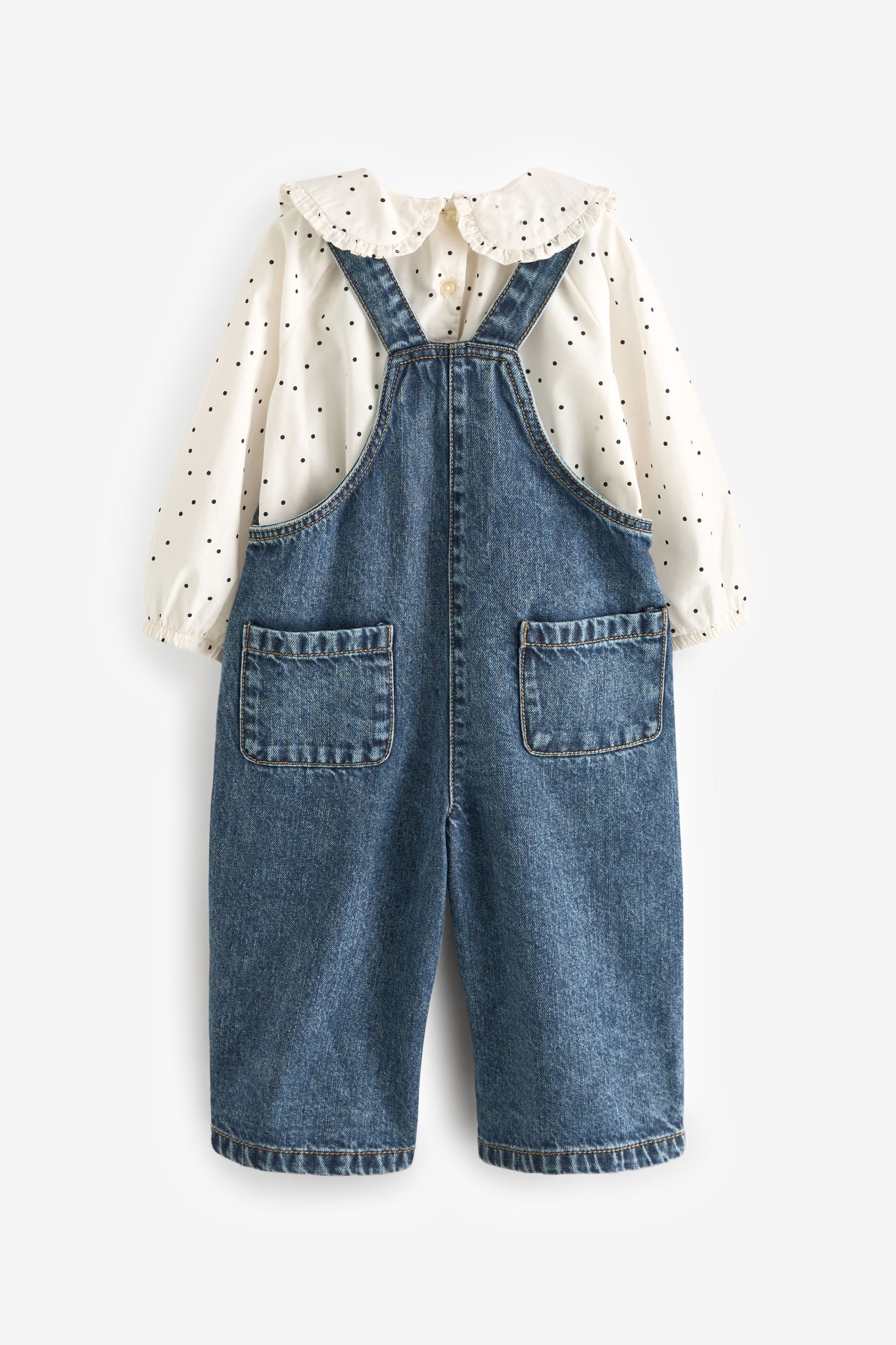 Denim 100% Cotton Blouse And Dungarees Set (3mths-7yrs)