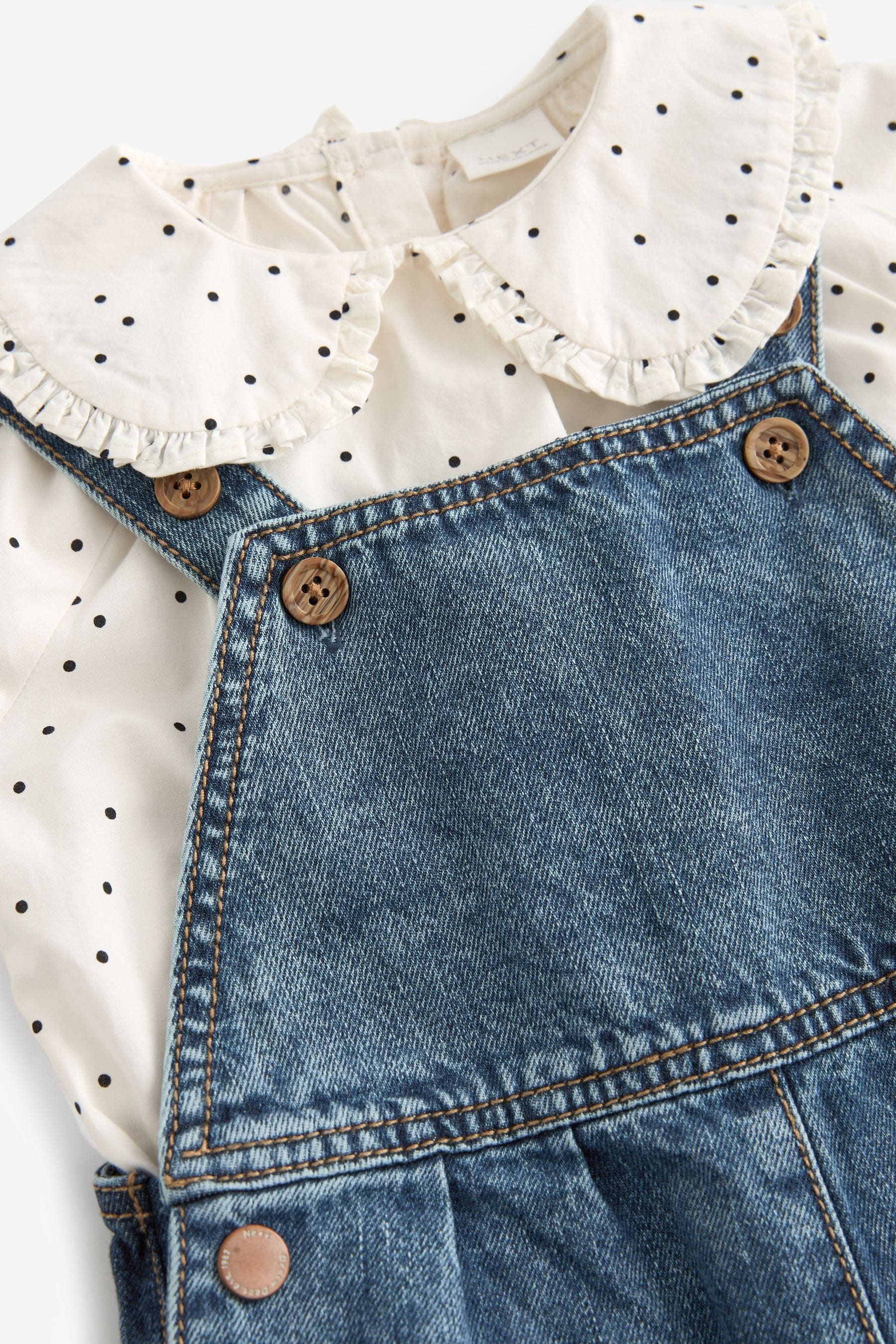 Denim 100% Cotton Blouse And Dungarees Set (3mths-7yrs)