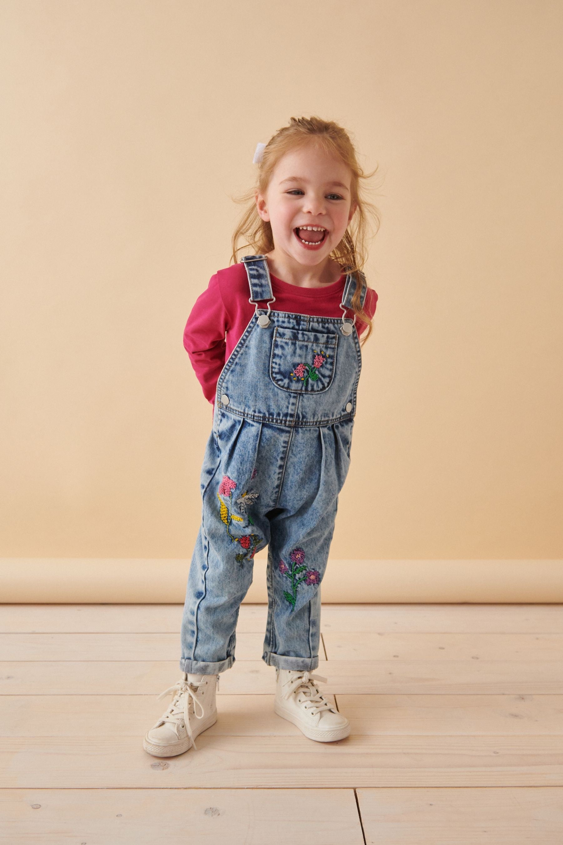 Denim Floral Embroidered Dungaree (3mths-7yrs)